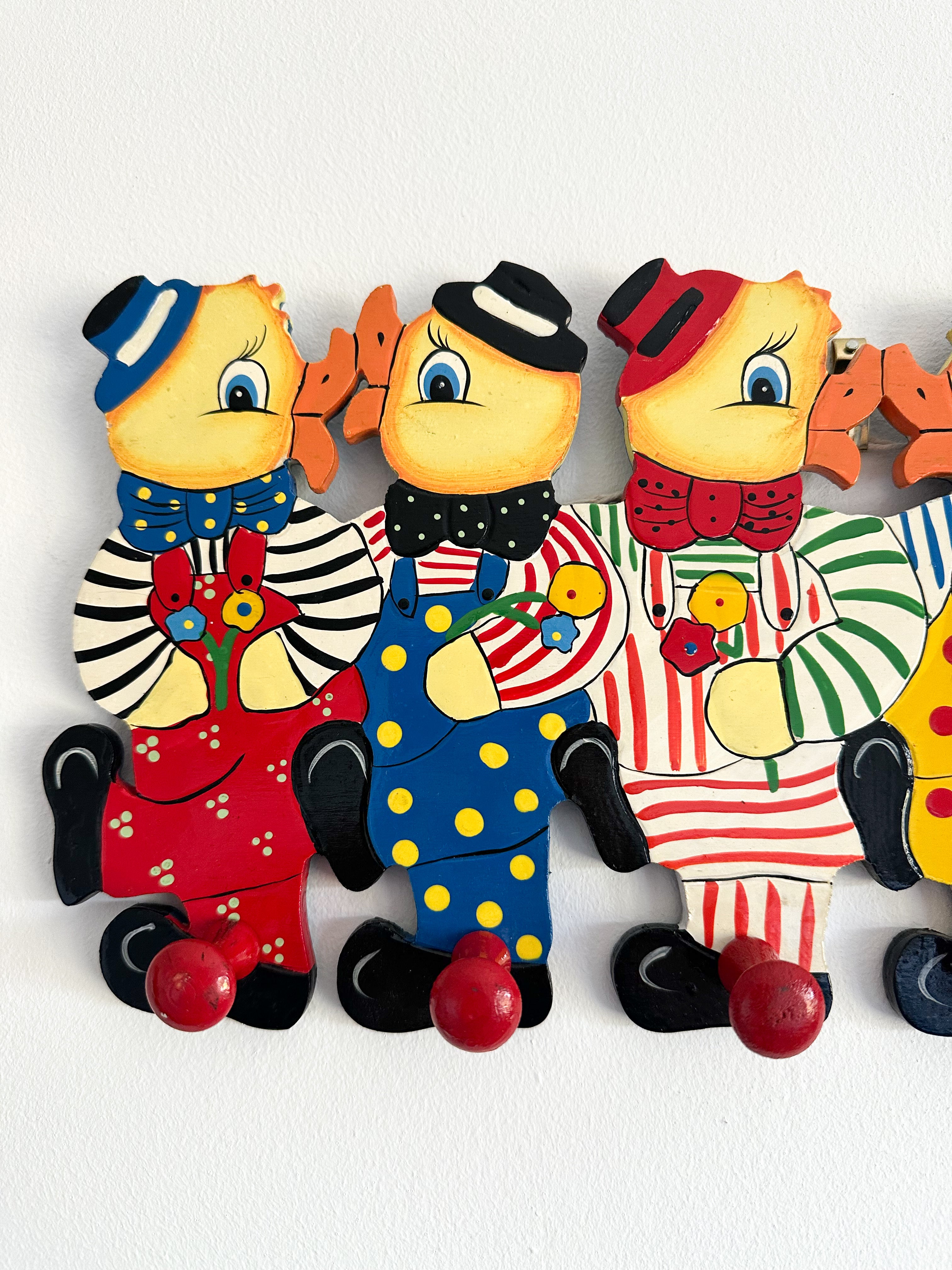Vintage German Circus Ducks wooden peg rail coat hooks