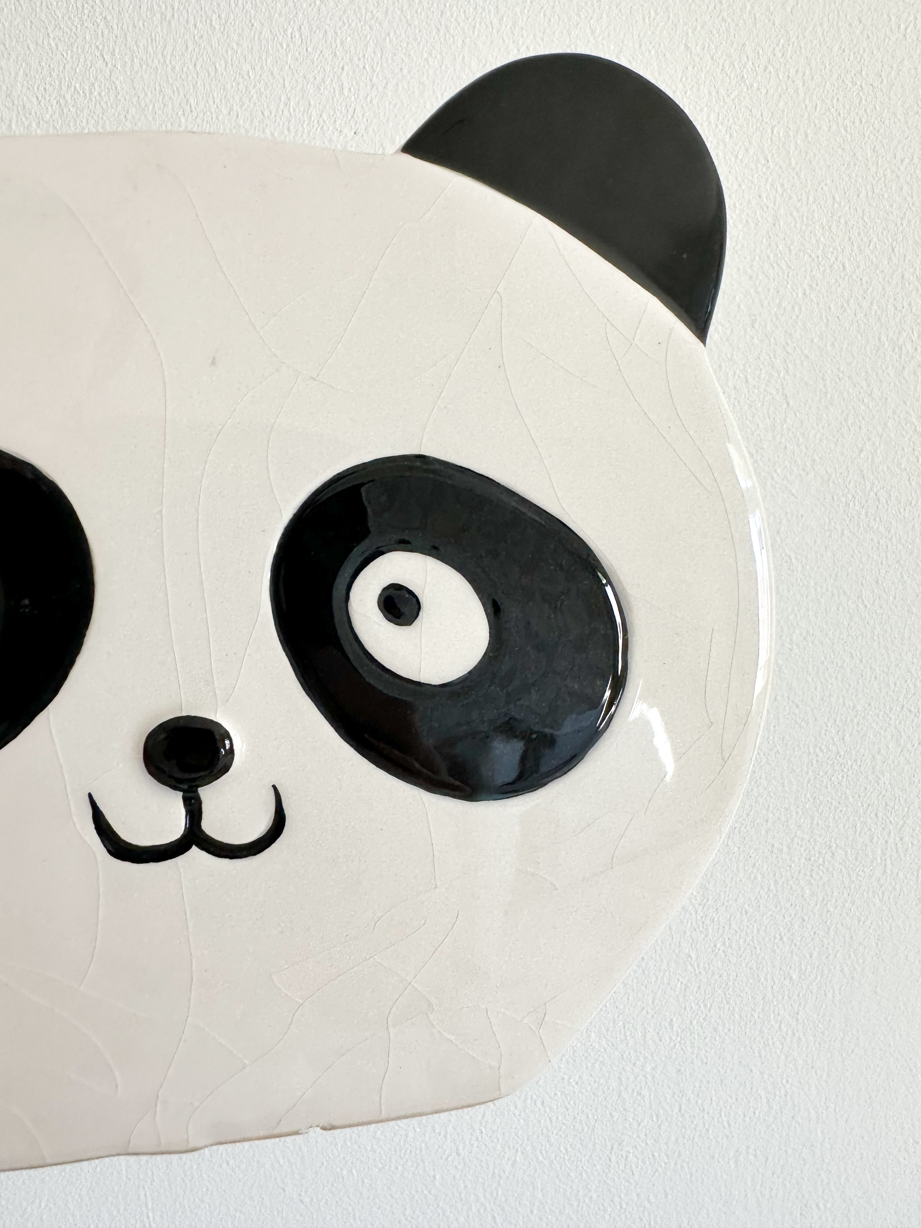 Vintage ceramic panda piggy bank or money box, black and white - Moppet