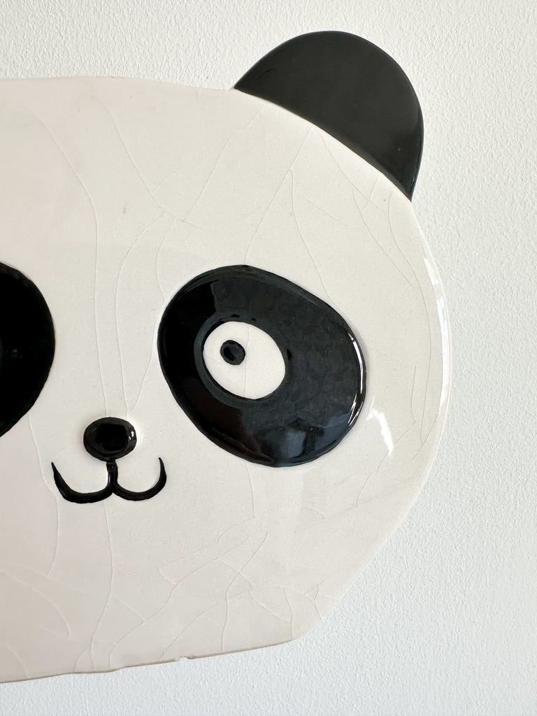 Vintage ceramic panda piggy bank or money box, black and white - Moppet