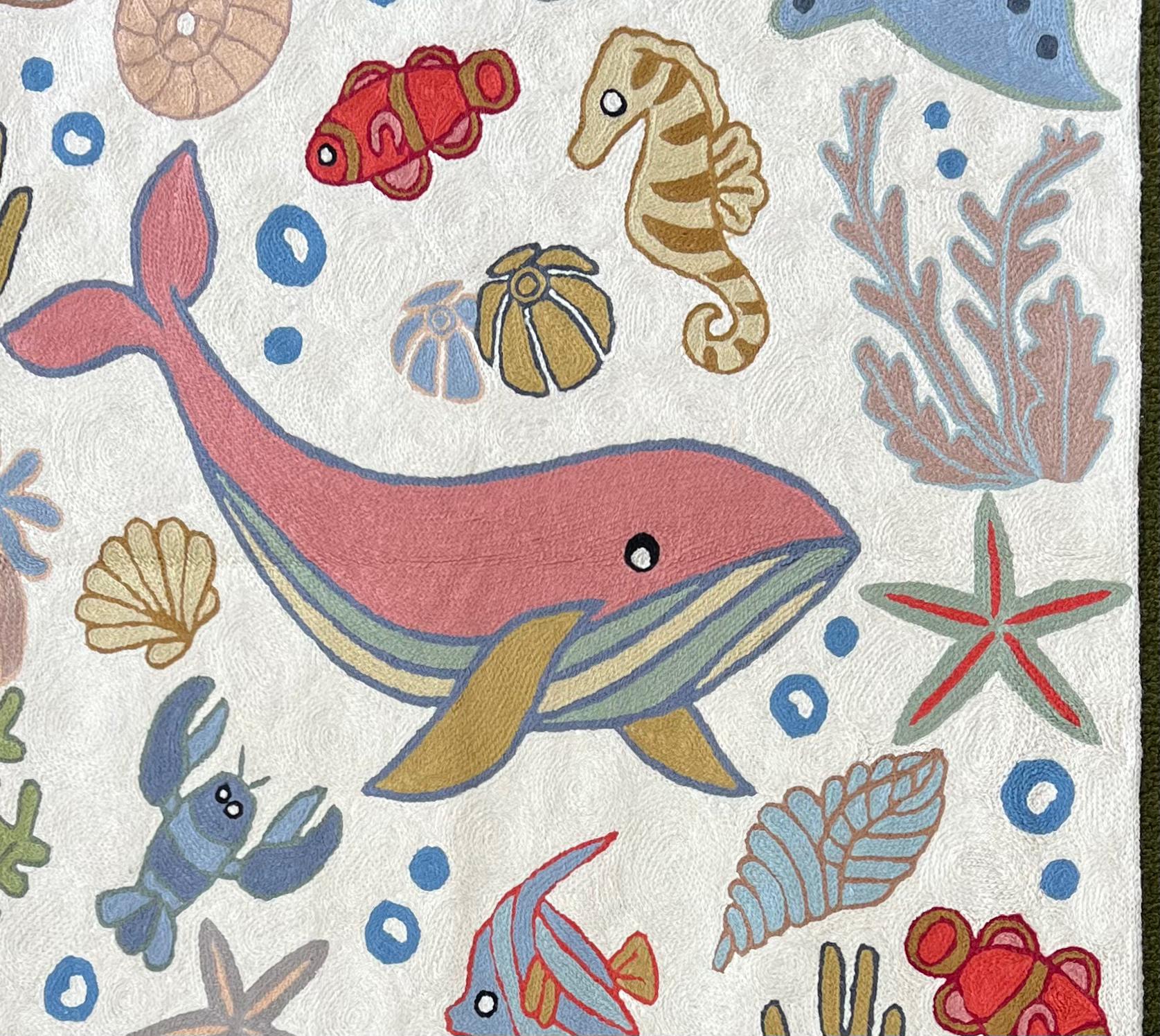 Handmade folk art Ocean crewel wall hanging tapestry | Sumbal - Moppet
