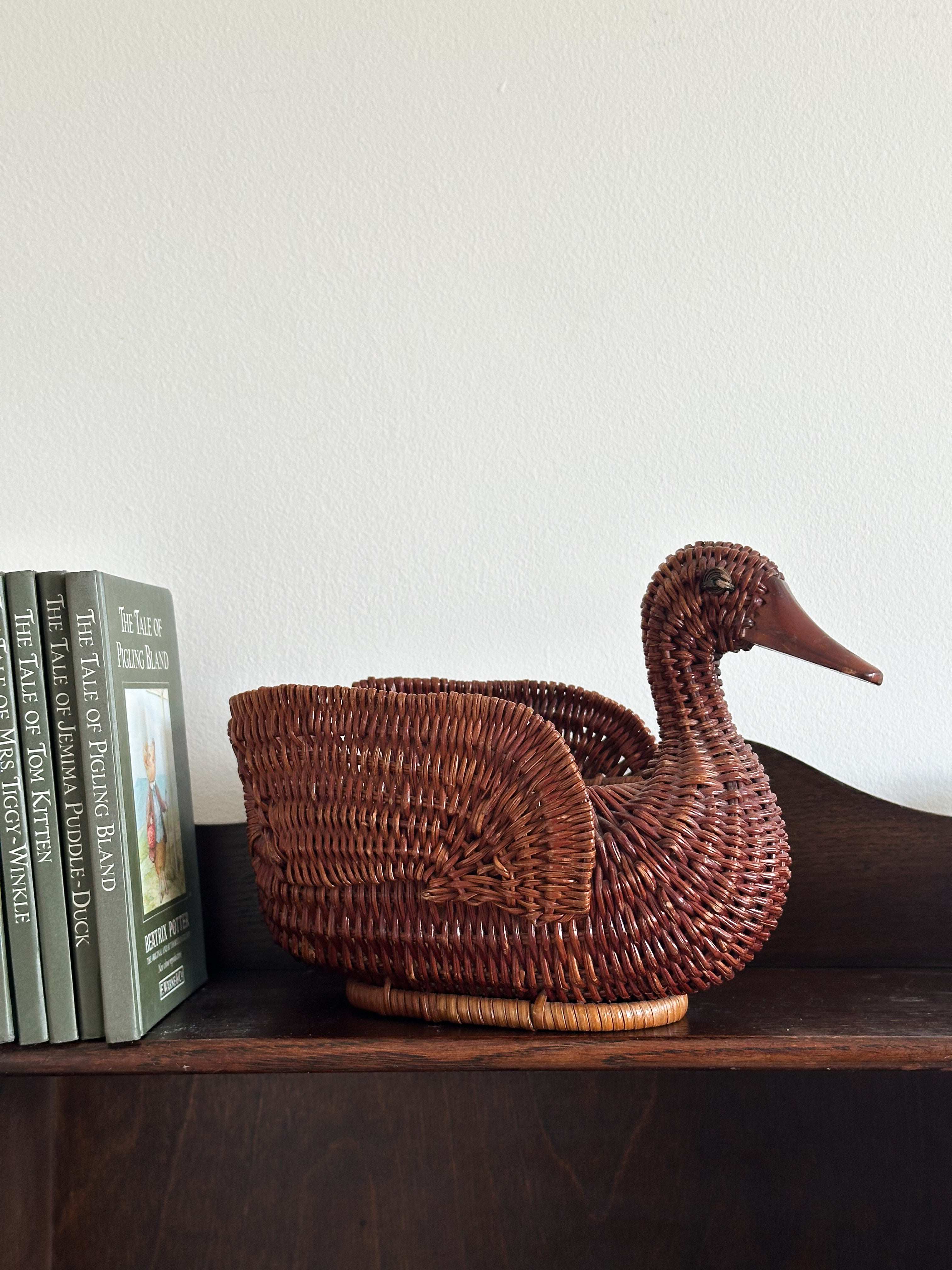 Vintage wicker/rattan duck Easter display basket