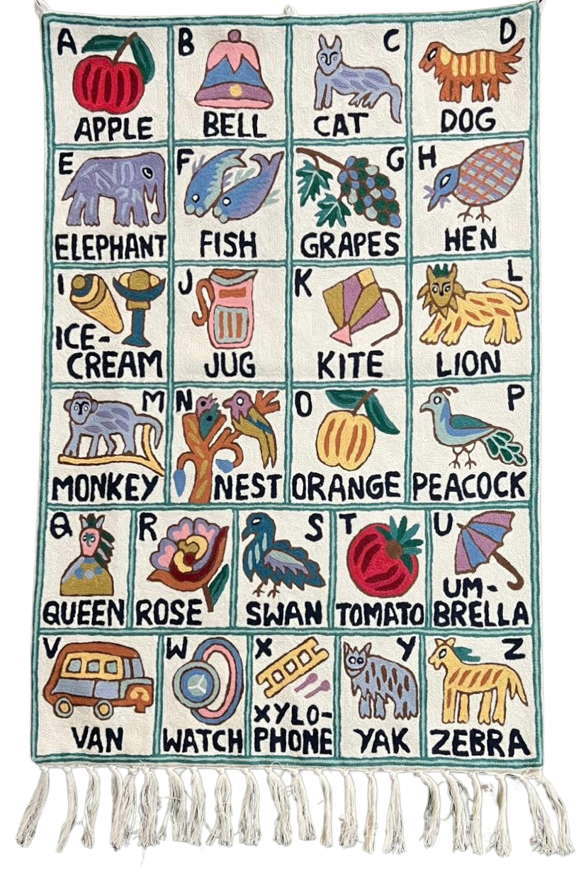 Handmade alphabet ABC crewel wall hanging tapestry | Nambla - Moppet
