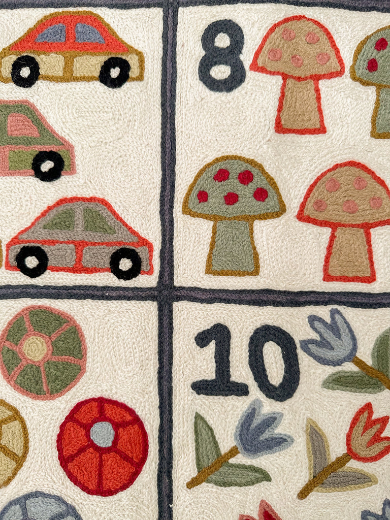 *NEW* Handmade numbers 123 crewel wall hanging tapestry (feat. dinosaurs, unicorns, flowers, cars, trains and rainbows) | Sumbal - Moppet