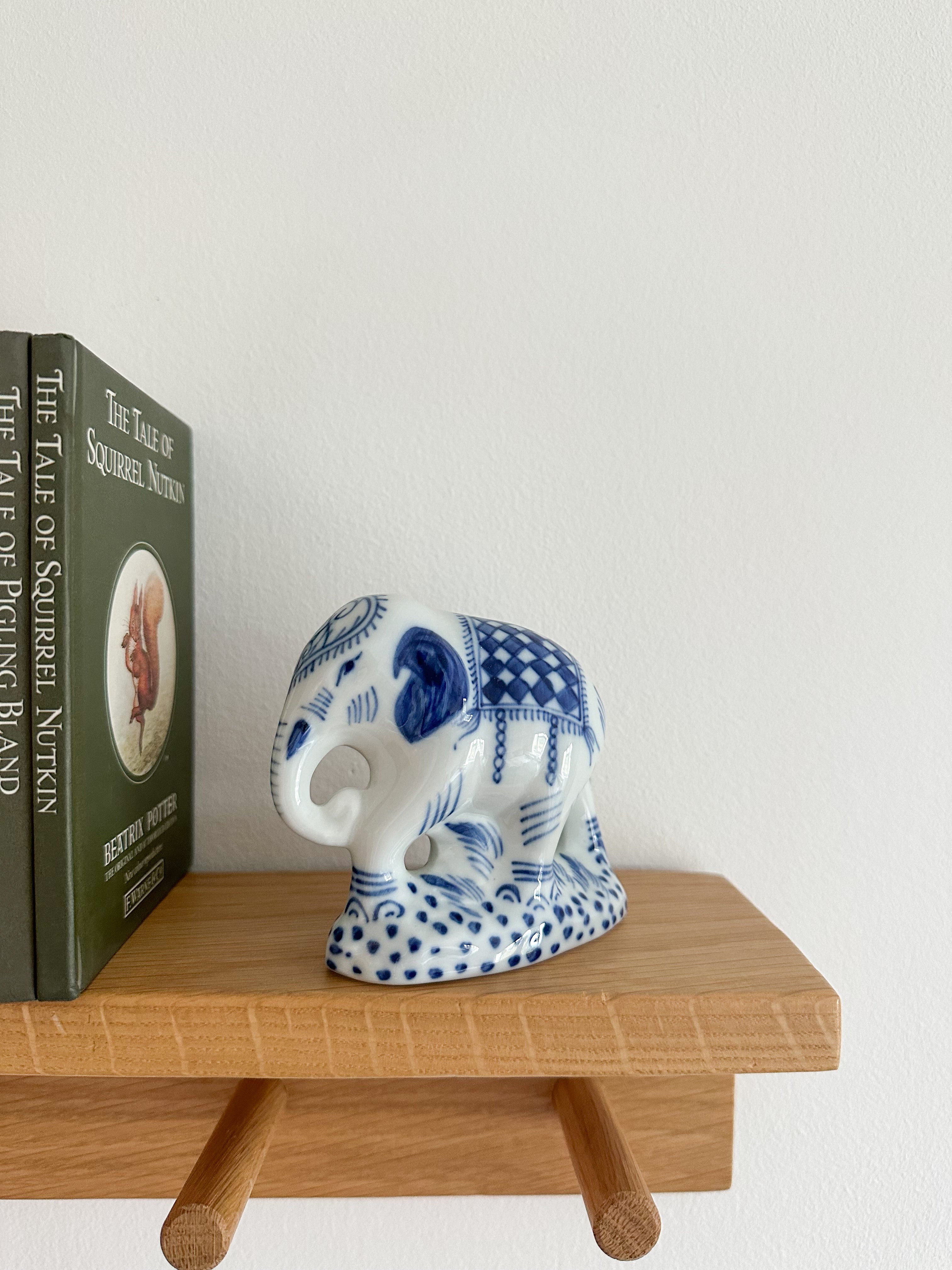Vintage collectible Gzehl hand-painted blue and white ceramic/porcelain elephant figurine, made in the USSR - Moppet