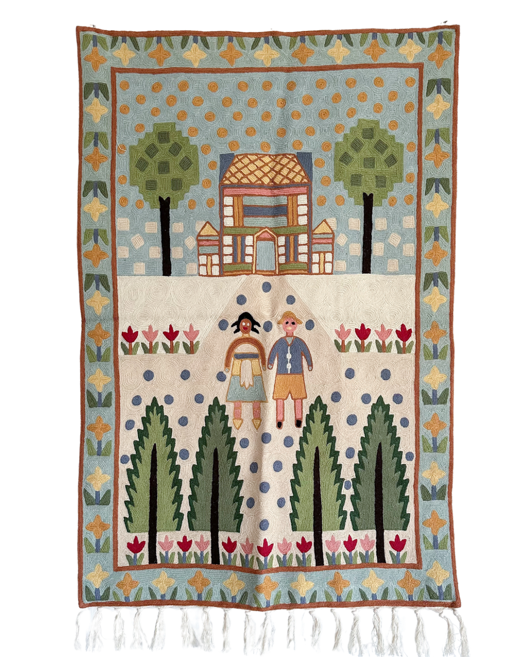 Handmade folk art house crewel wall hanging tapestry | Keran (PREORDER) - Moppet