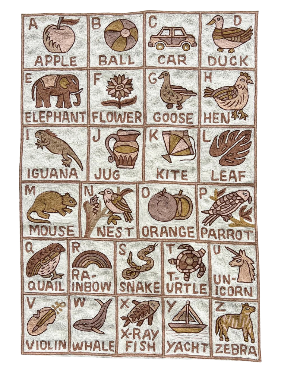 Handmade alphabet ABC crewel wall hanging tapestry | Lolab | PREORDER - Moppet