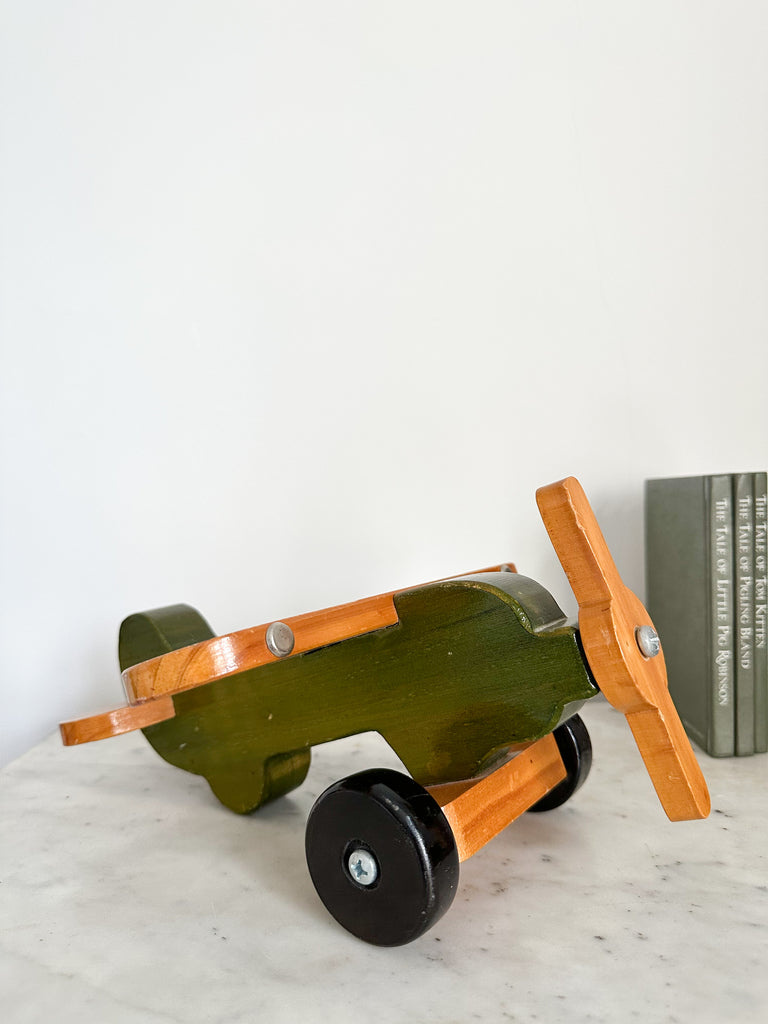 Vintage handmade wooden classic aeroplane/airplane in green - Moppet