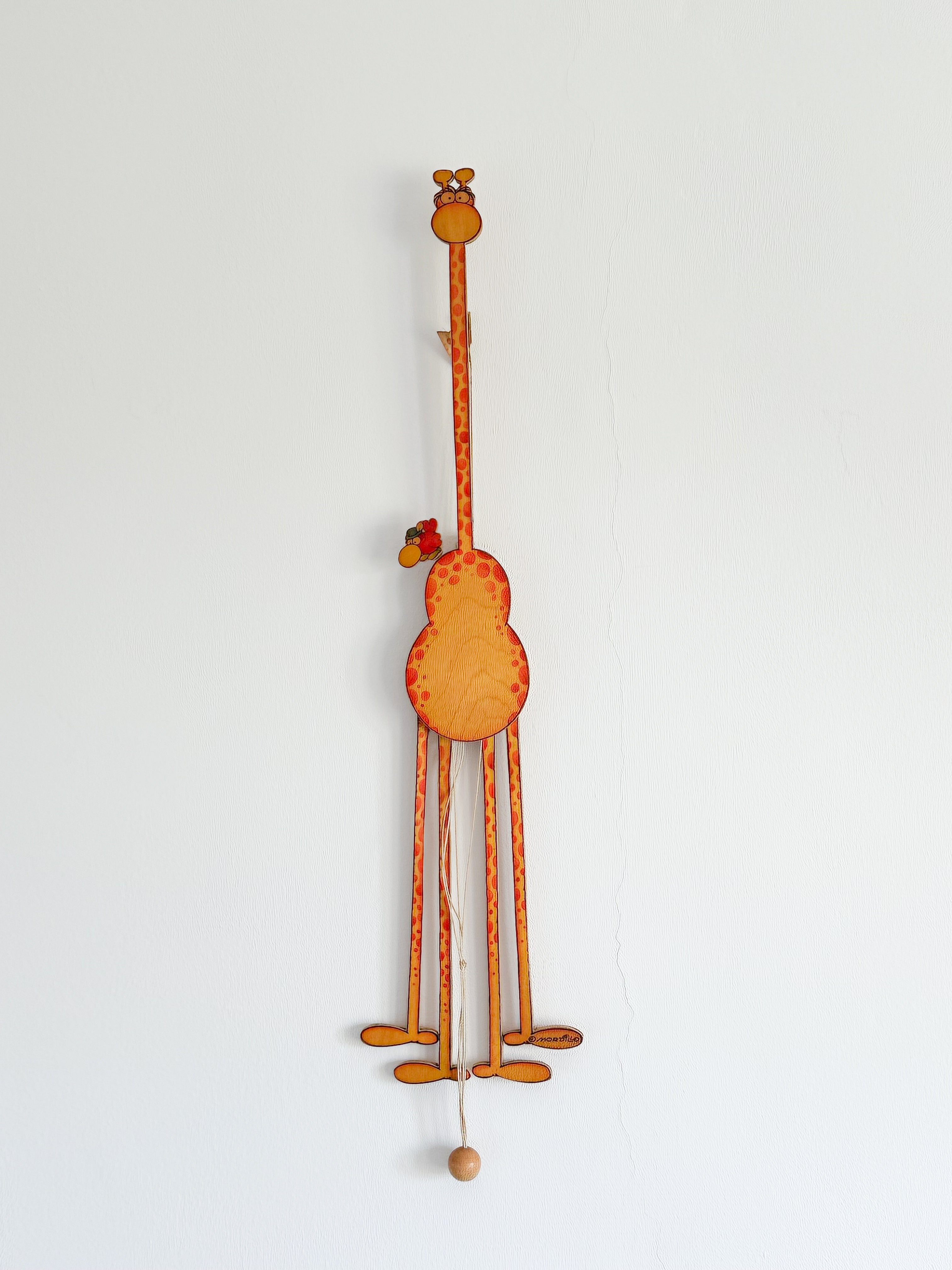 Vintage wooden Italian giraffe jumping-jack pull toy, by Sevi 1831