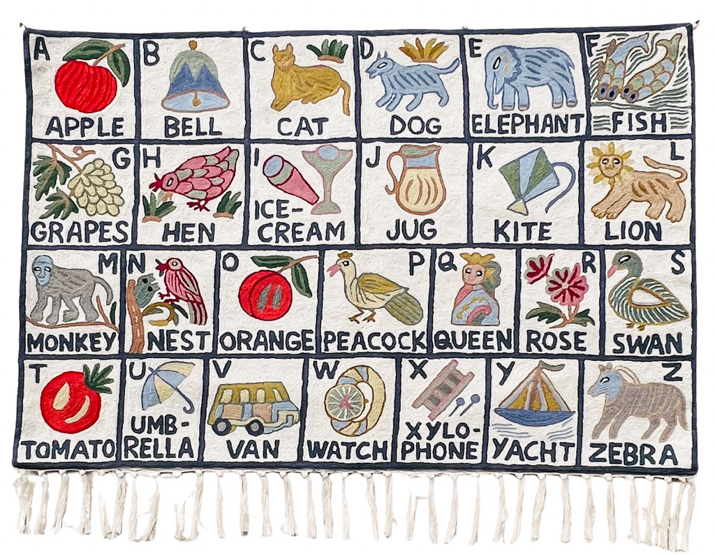 Handmade alphabet ABC crewel wall hanging tapestry | Sumbal - Moppet