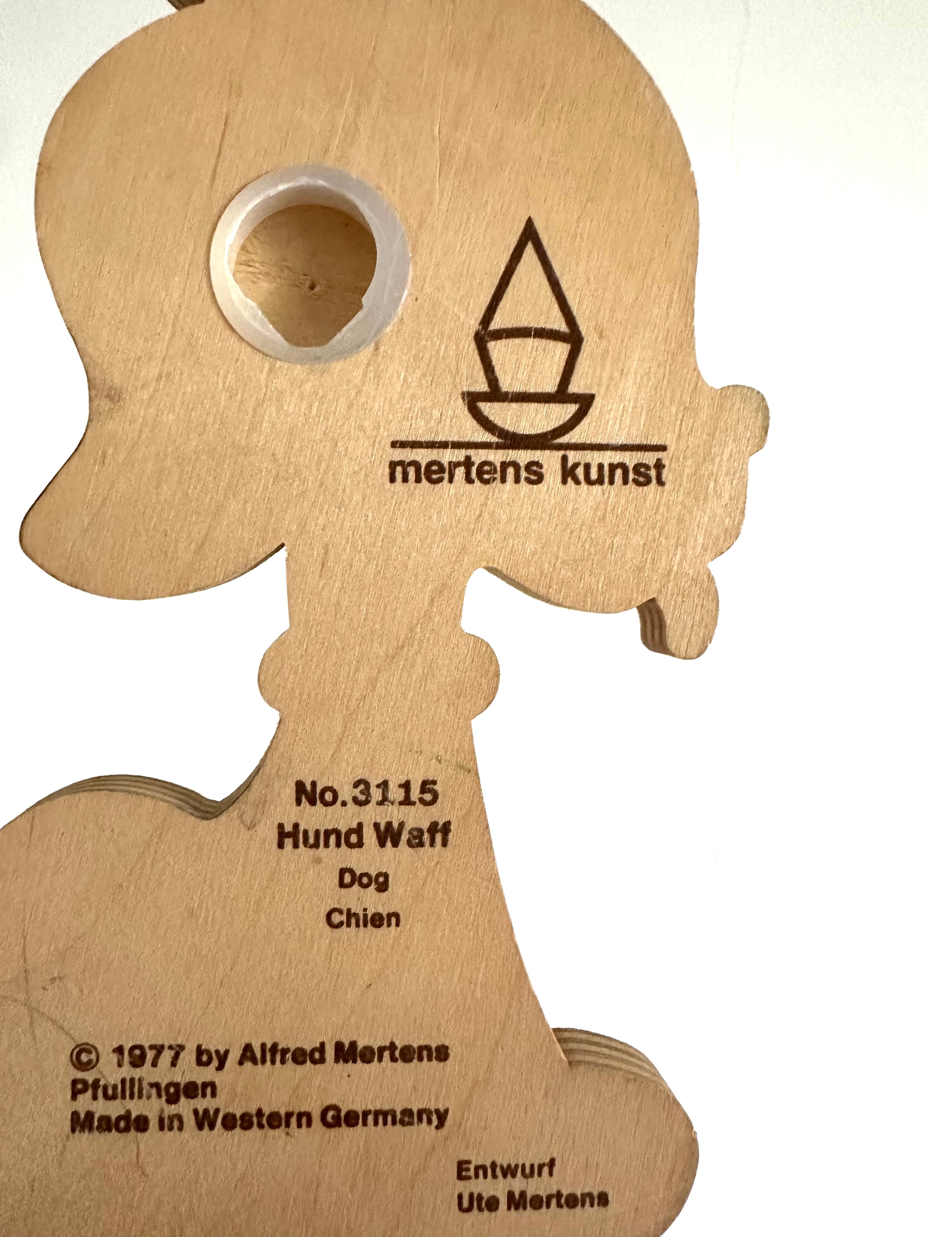 Vintage 1970s German wooden puppy dog wall hook, by Mertens Kunst