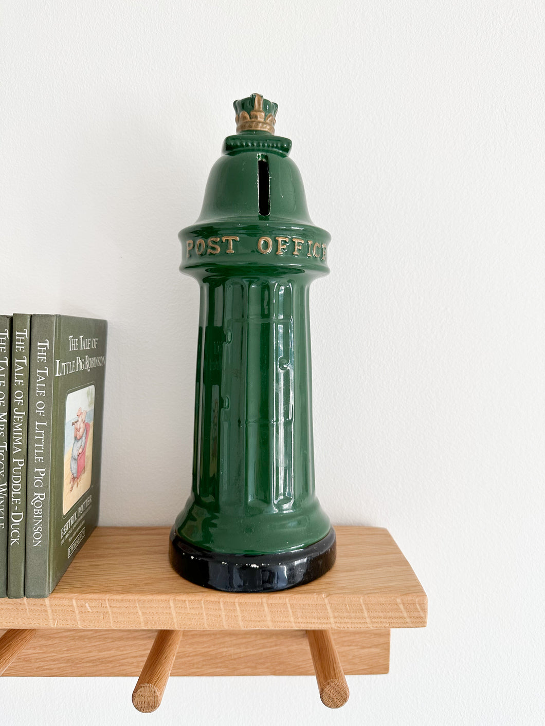 Vintage ceramic Victorian green post box money box, by Dartmouth Pottery, England - Moppet