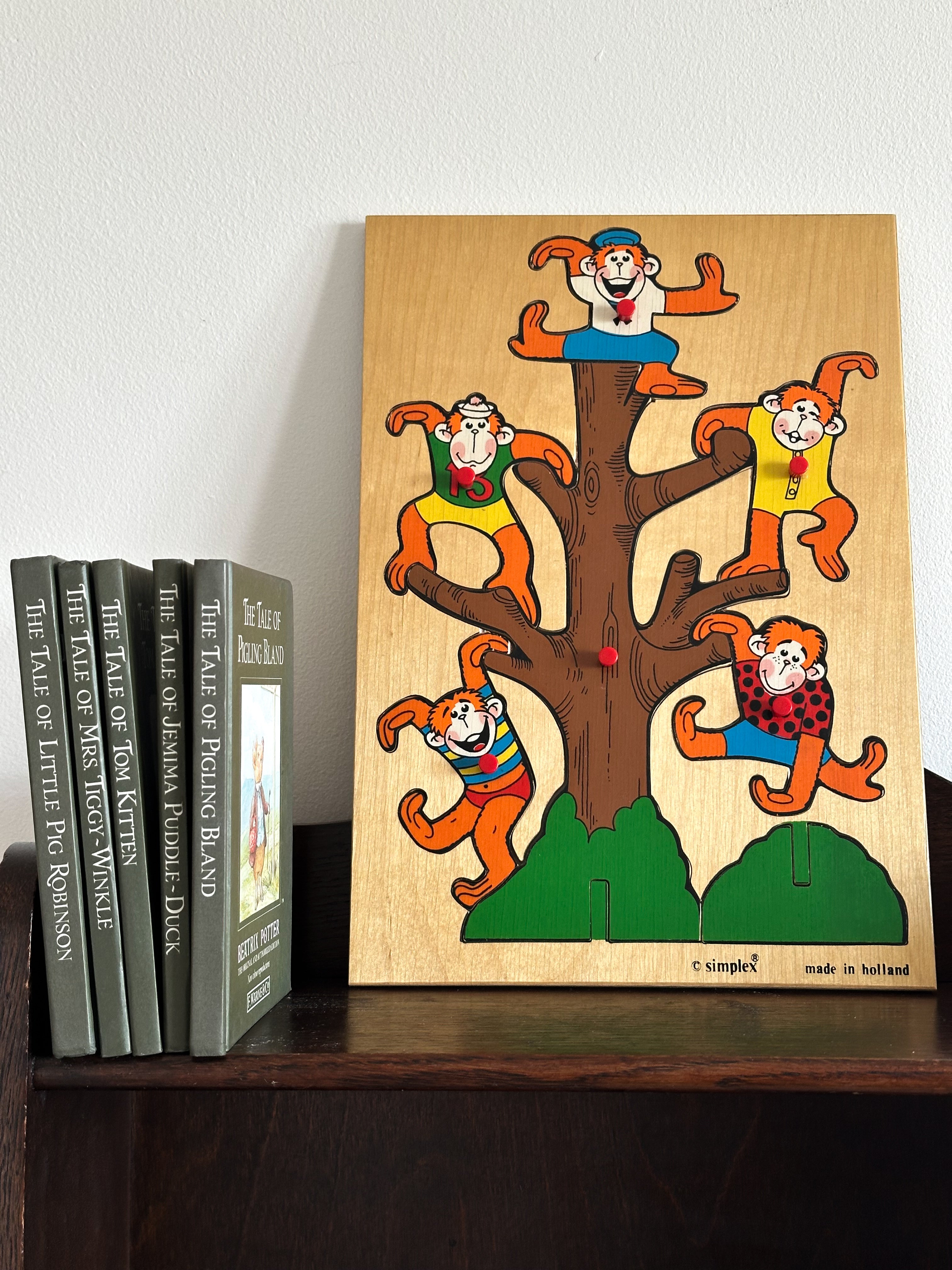 Vintage Dutch Simplex wooden monkeys jigsaw puzzle