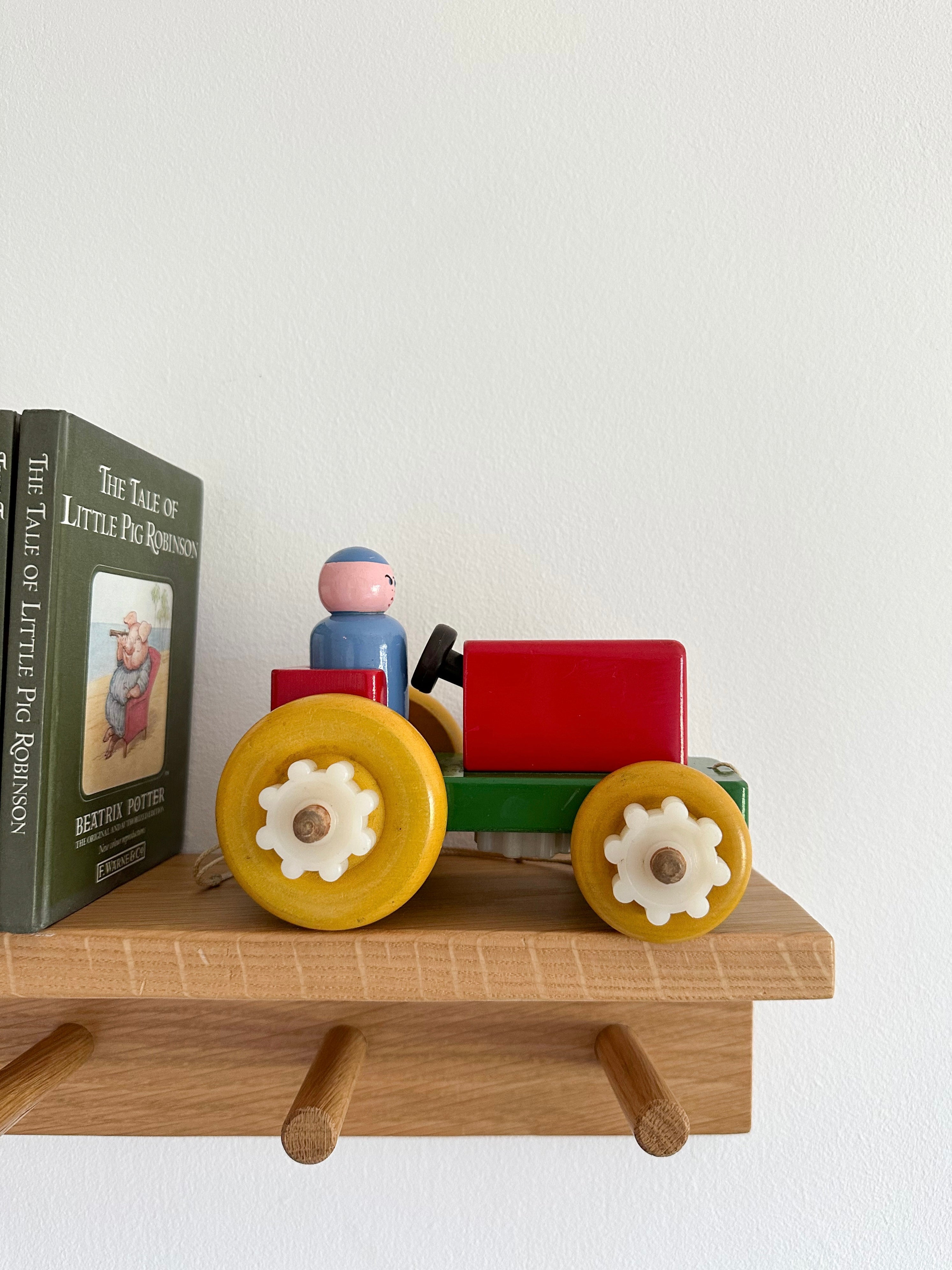 Vintage 1950s wooden Escor tractor with passenger, British made - Moppet