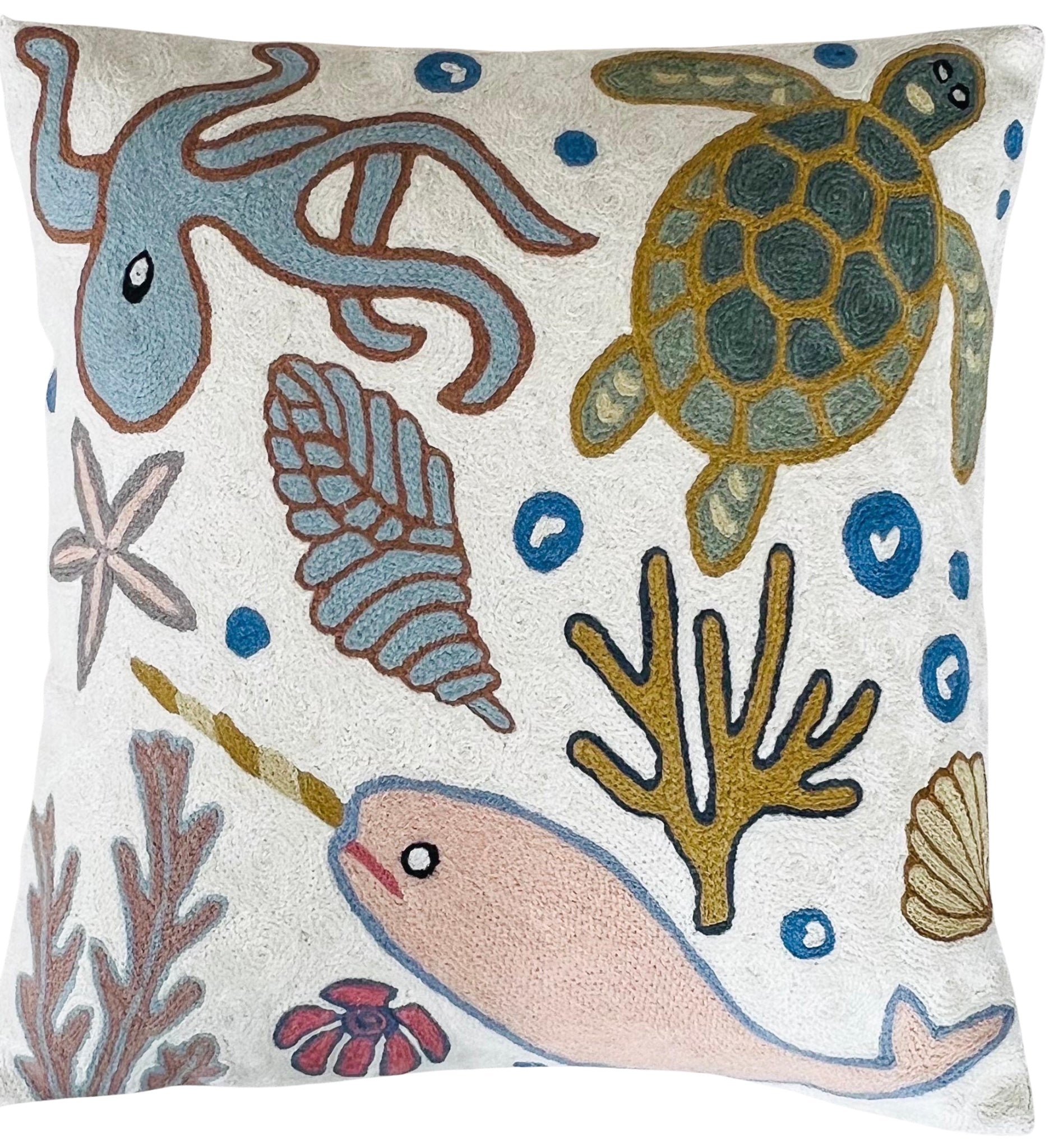 Handmade Ocean embroidered cushion cover | Sumbal - Moppet
