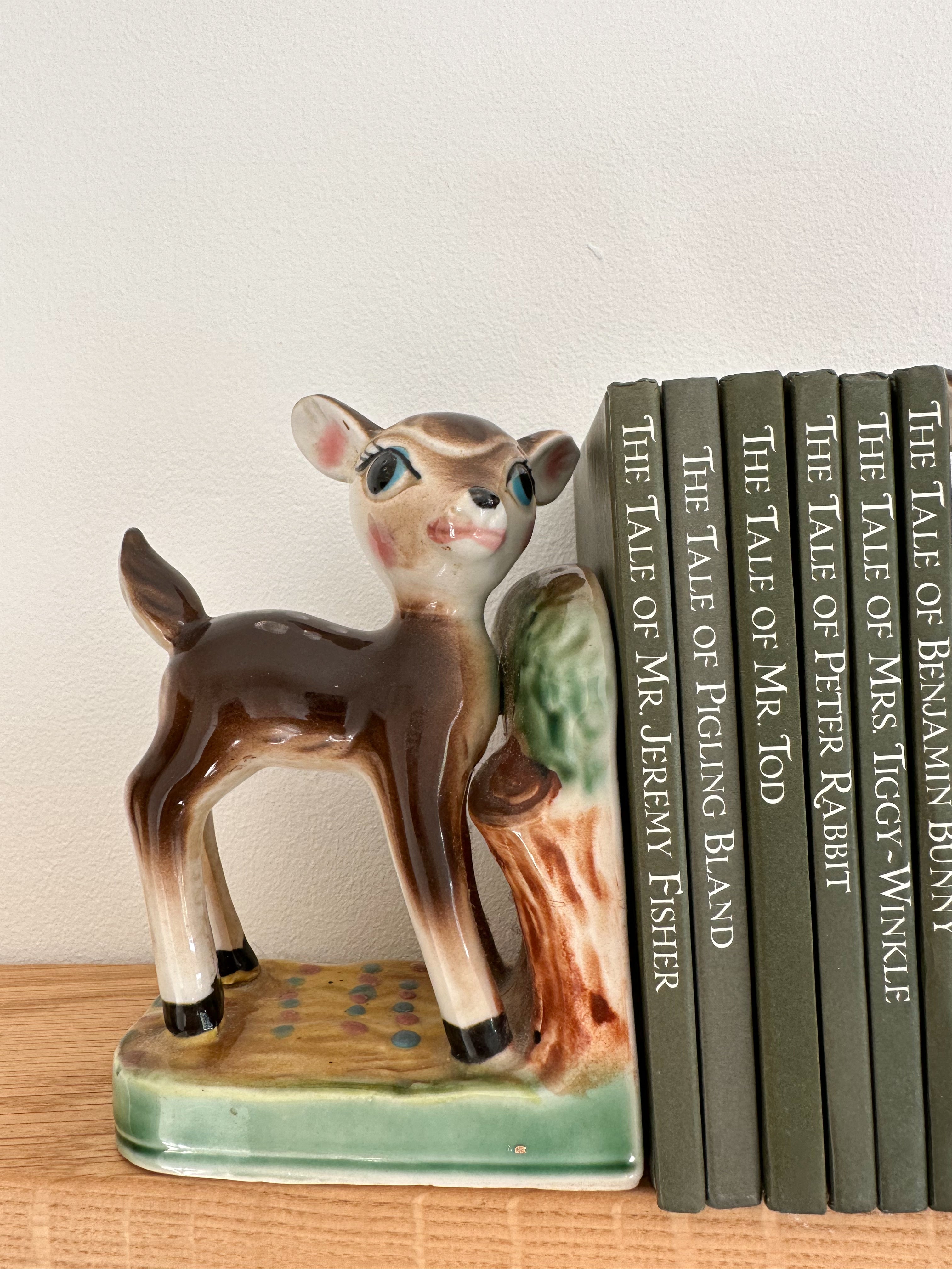 Pair of vintage 1950s ceramic china fawn/deer/Bambi bookends - Moppet