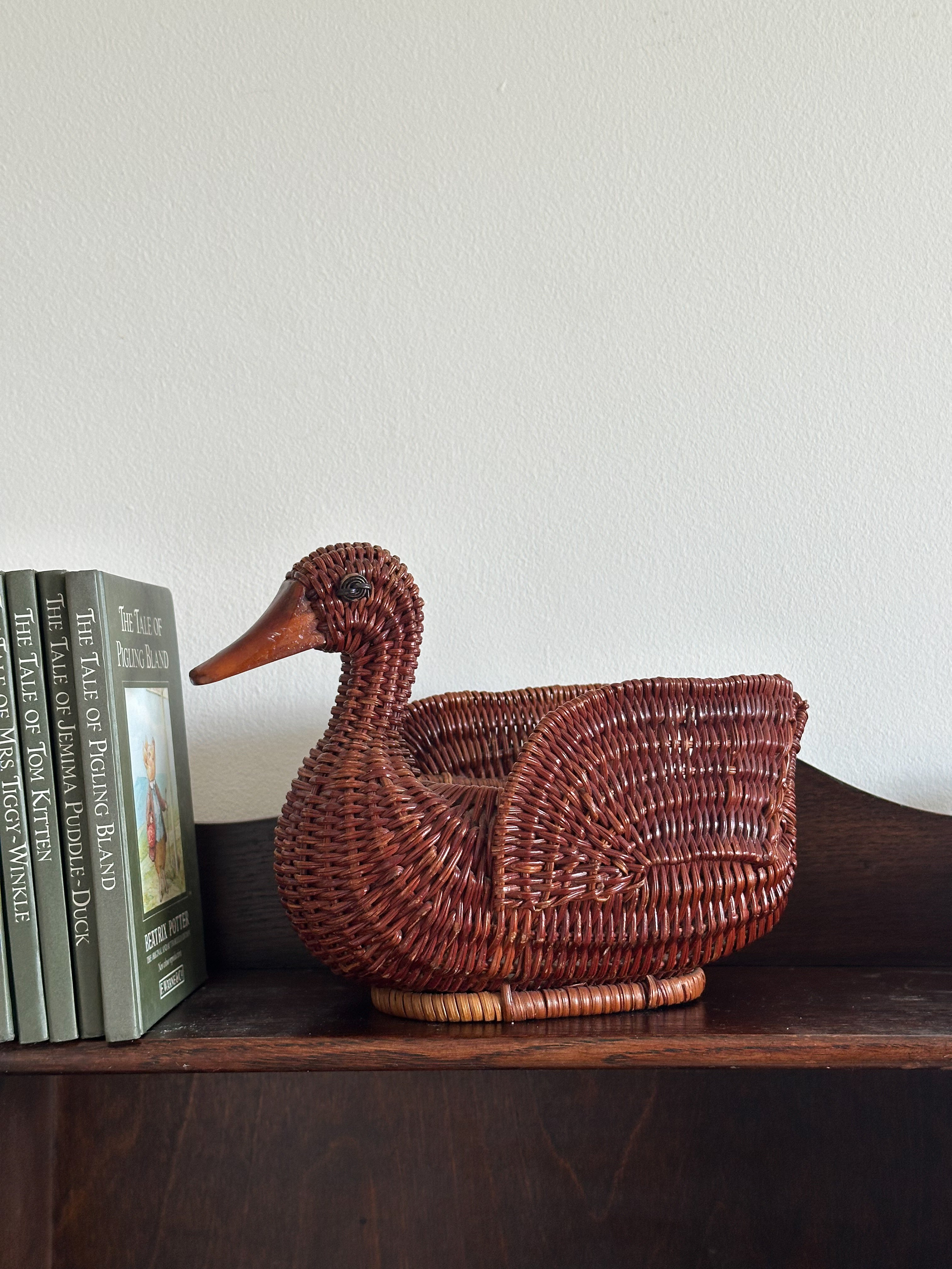 Vintage wicker/rattan duck Easter display basket