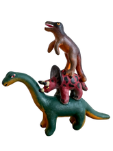 Load image into Gallery viewer, &#39;Mexican menagerie&#39; ceramic sculpture | Dinosaurs  (Diplodocus, Triceratops, T-Rex) - Moppet
