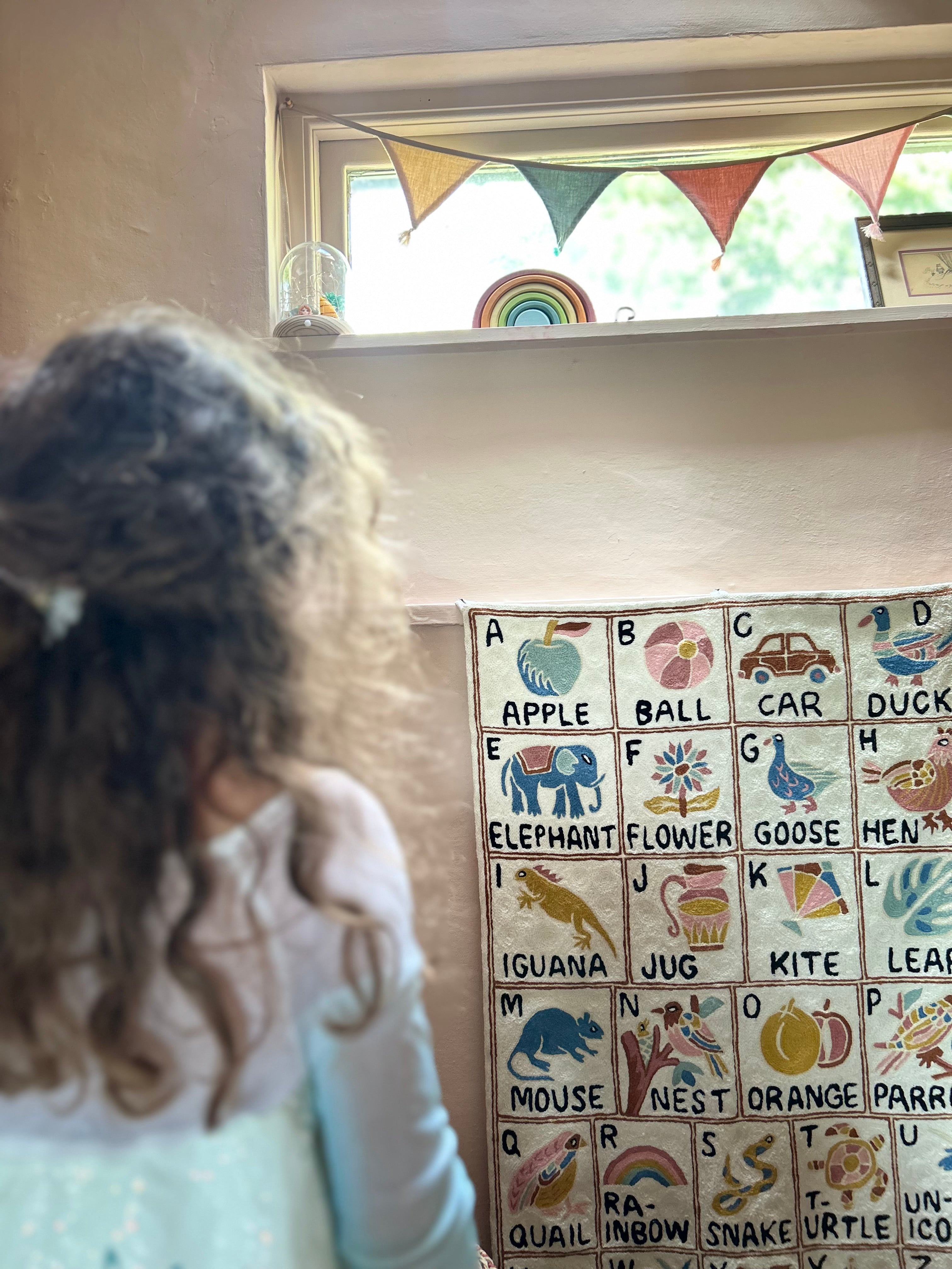 Handmade alphabet ABC crewel wall hanging tapestry |  Aru (portrait) | PREORDER - Moppet