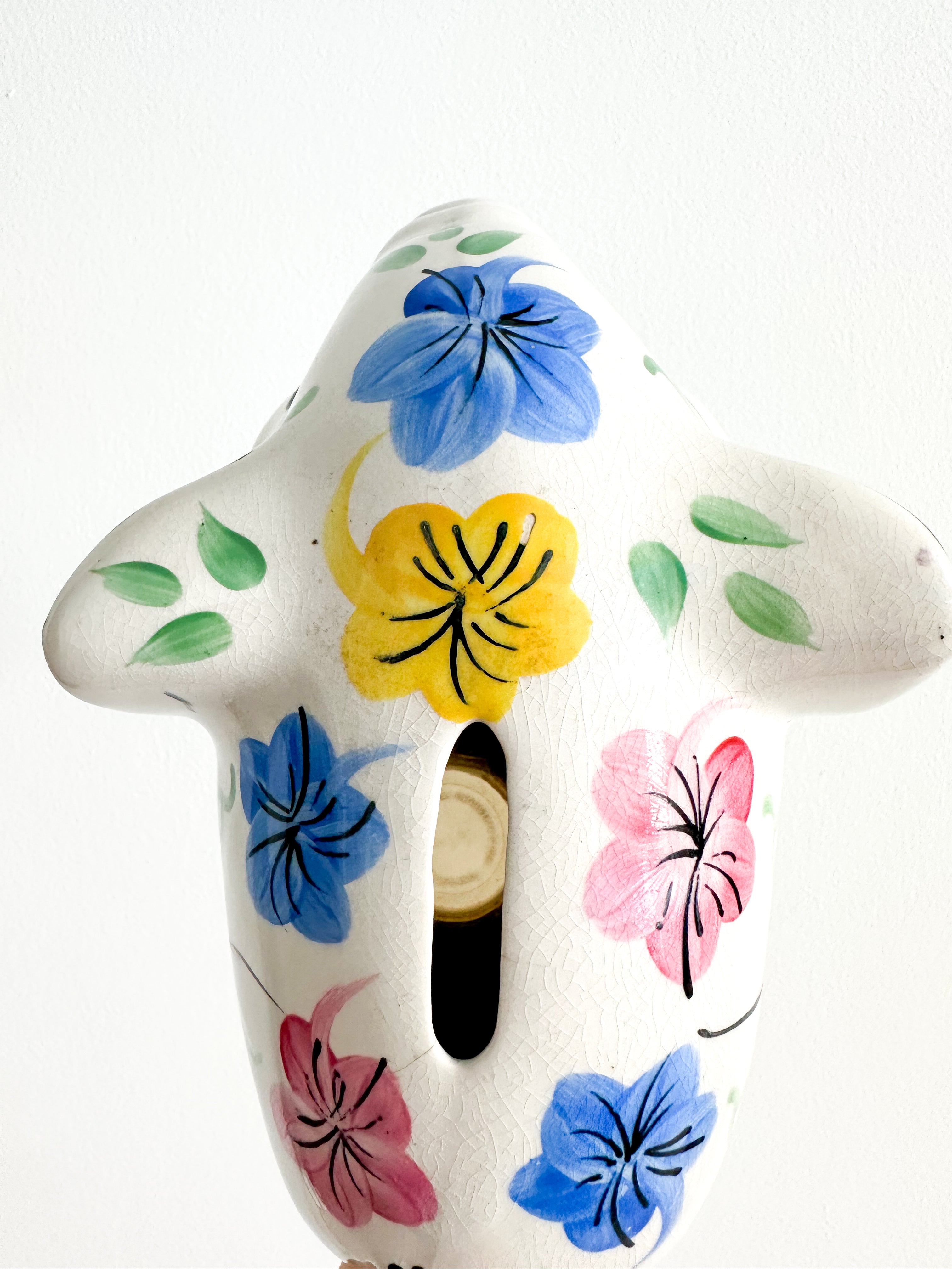 Vintage ceramic elephant piggy bank or money box in hand-painted florals, by Arthur Wood, made in Britain - Moppet