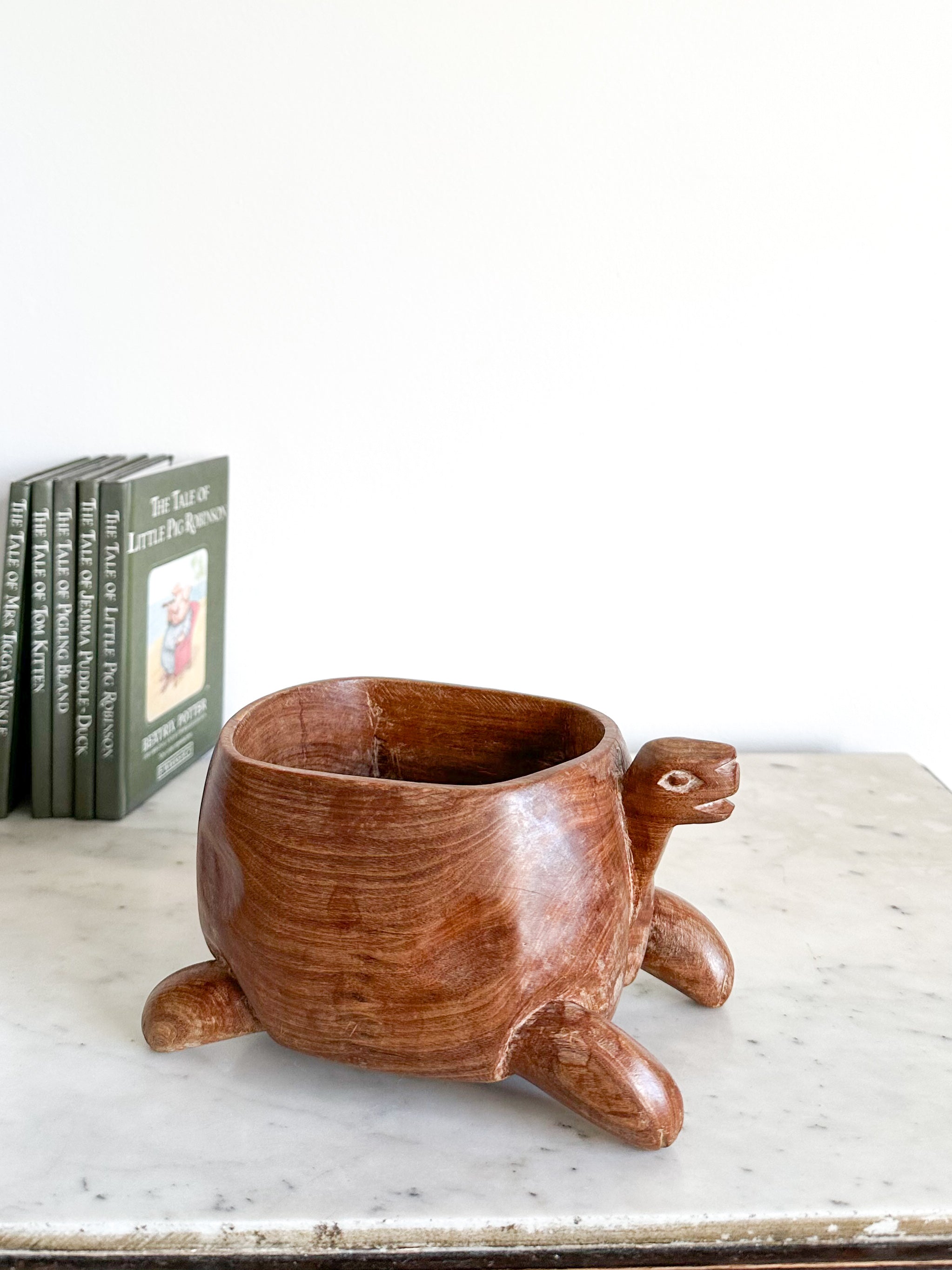 Vintage hand-carved folk art wooden tortoise bowl