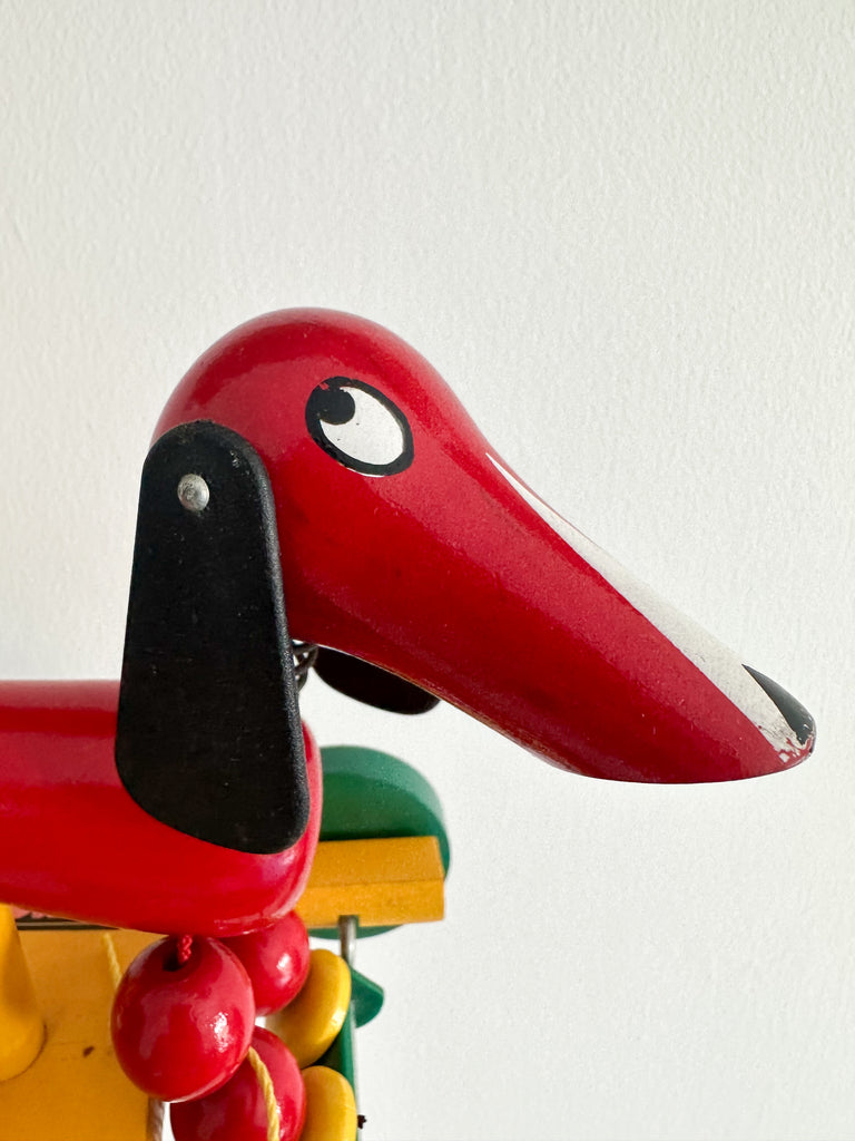 Vintage 1950s Swedish wooden red dachshund sausage dog pull-along toy, by BRIO - Moppet