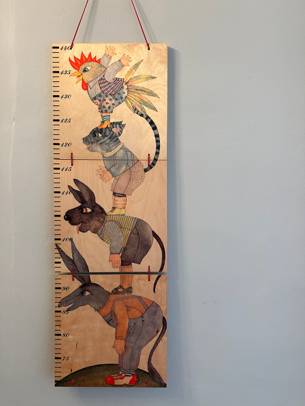Vintage 'Musicians of Bremen' animal themed wooden height chart / growth chart / measuring stick, by Italian toy brand Sevi 1831 - Moppet
