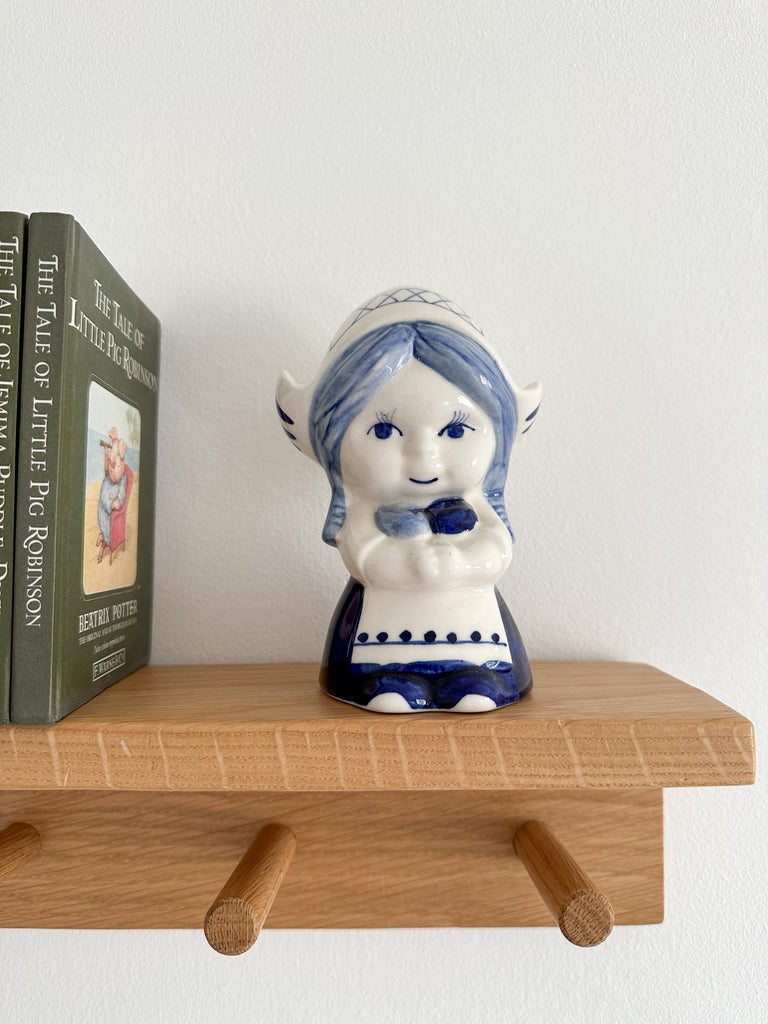 Vintage ceramic Delft Dutch girl piggy bank or money box, blue and white - Moppet