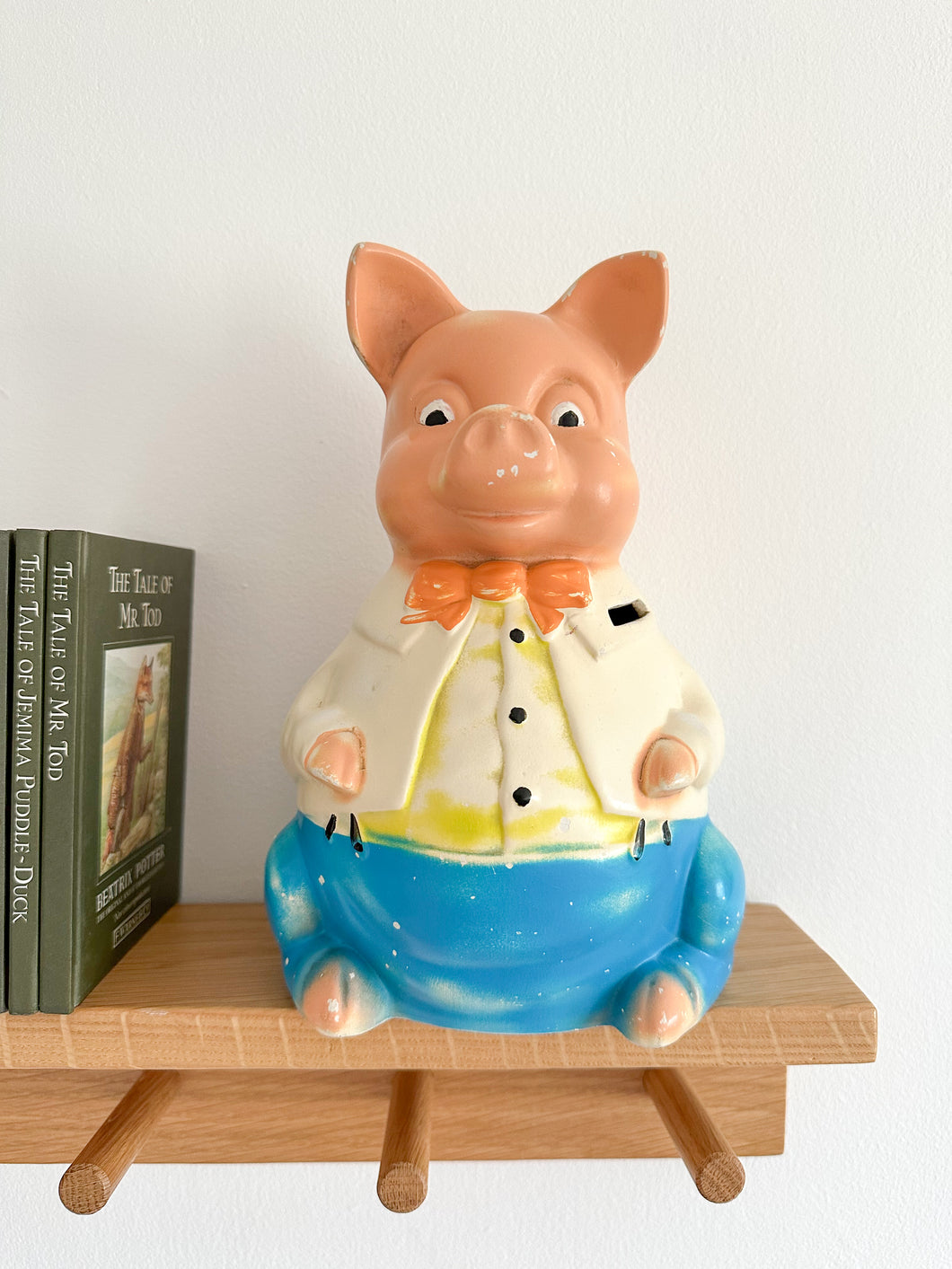 Vintage 1920s ceramic collectable ‘Mr Pig’ piggy bank or money box, by Ellgreave, rare with money slot on shoulder - Moppet