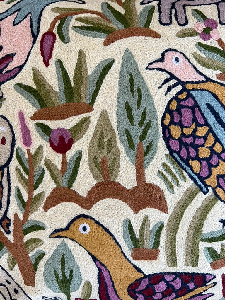 Handmade crewel embroidered cushion cover | Kolahoi jungle animal safari - Moppet