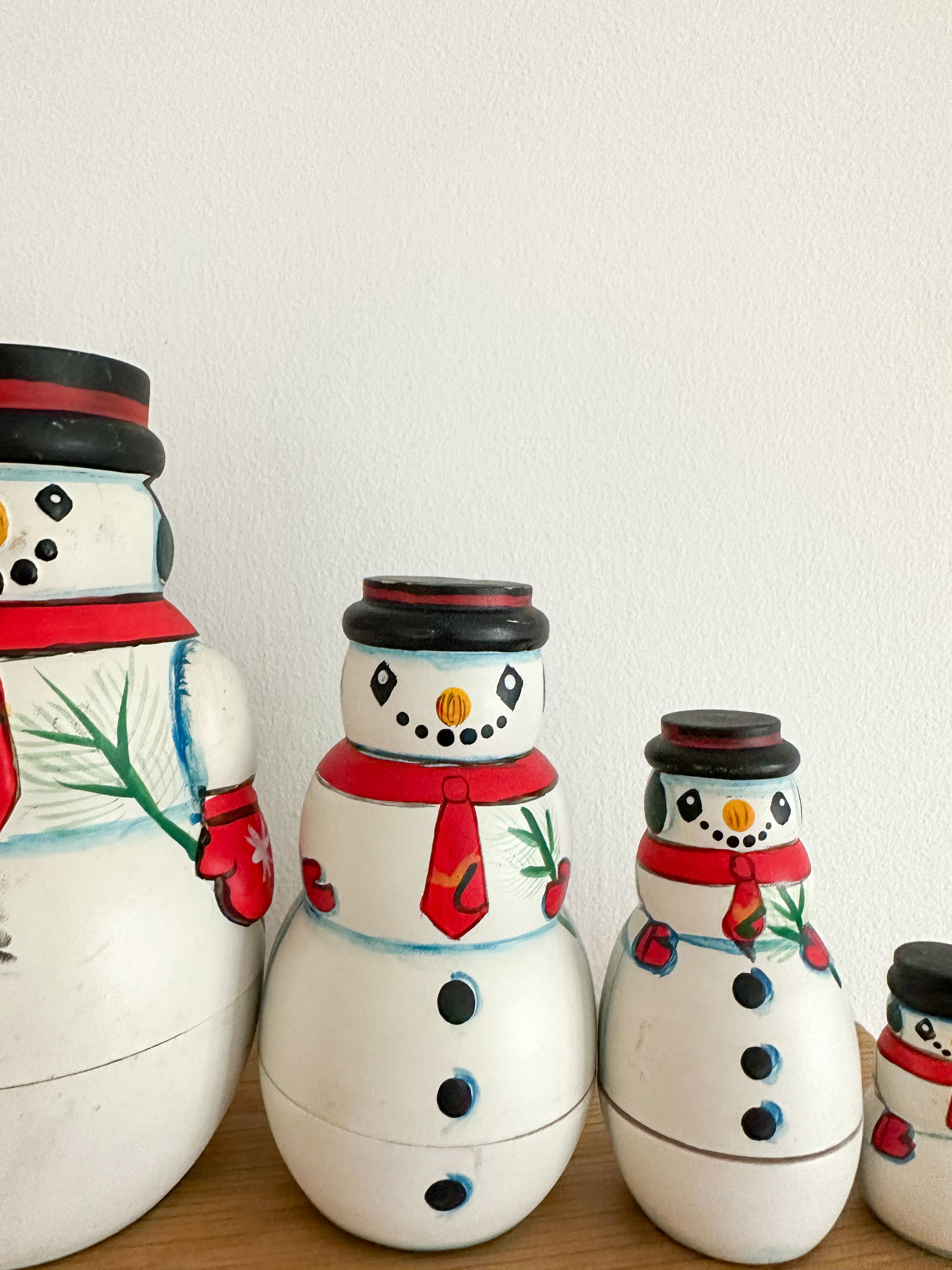 Vintage wooden snowman nesting Russian Matryoshka dol - Moppet