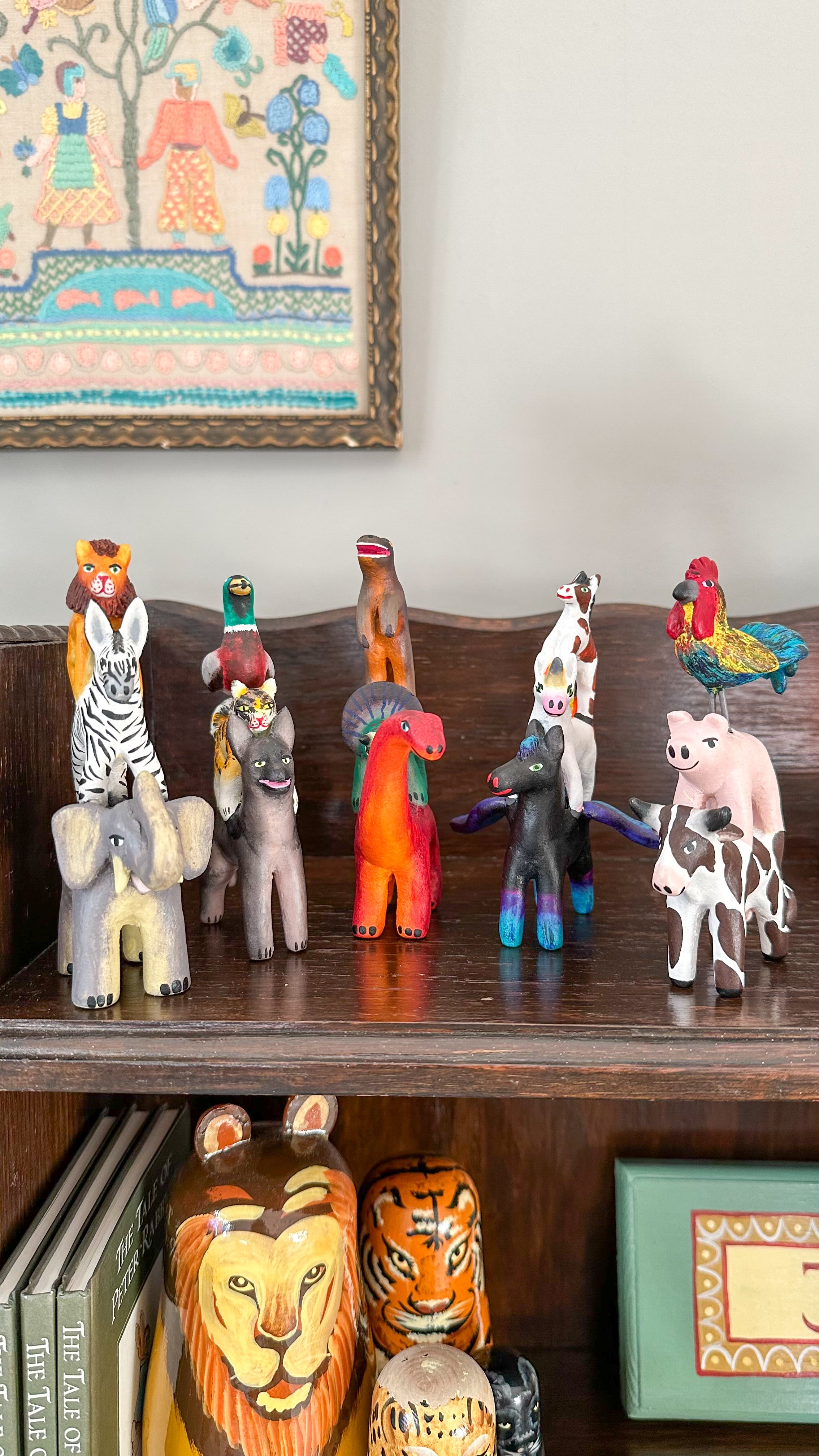 'Mexican menagerie' ceramic sculpture | Farmyard  (cow, pig, cockrel/rooster) - Moppet