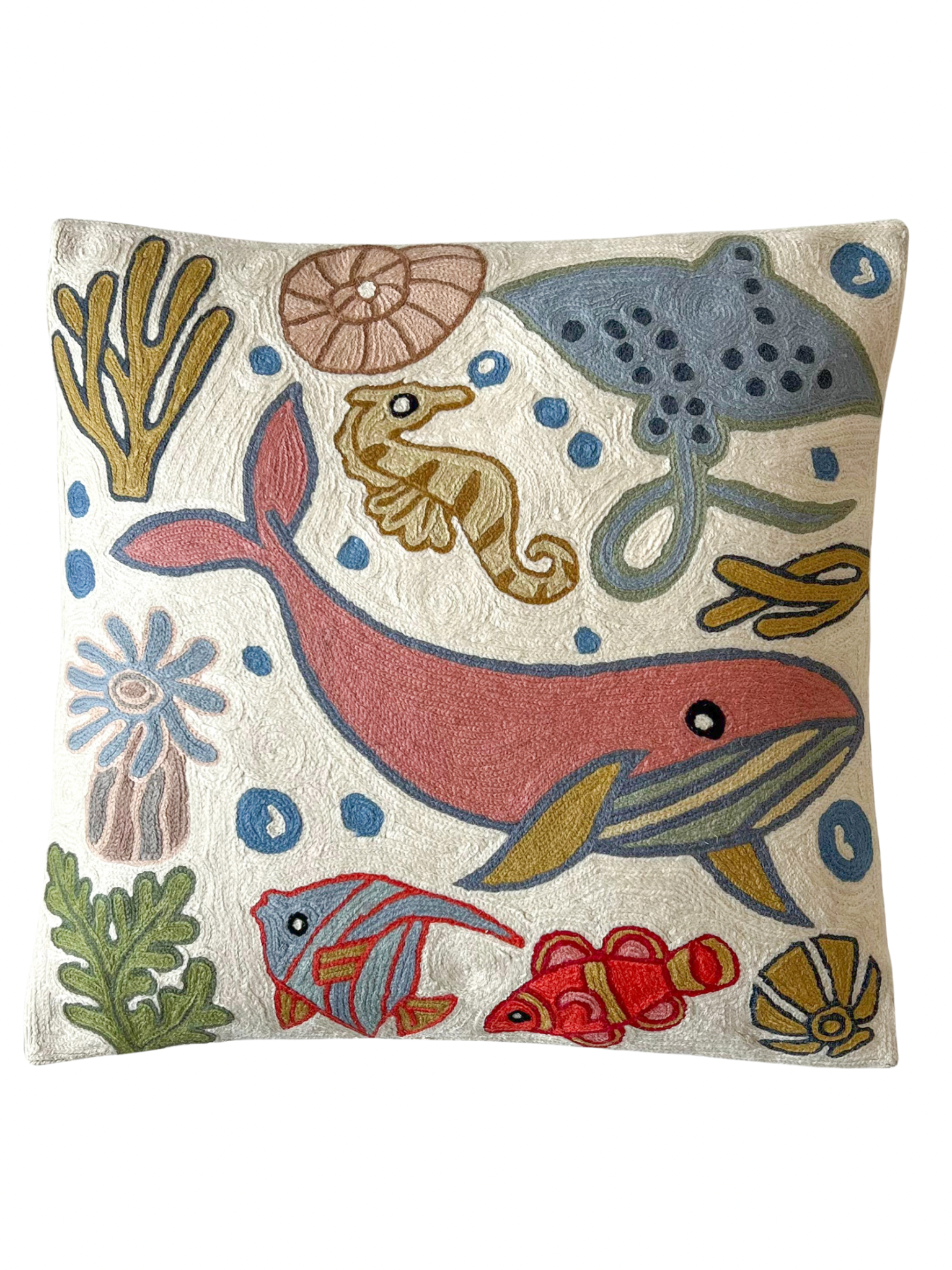 Handmade Ocean embroidered cushion cover | Sumbal - Moppet