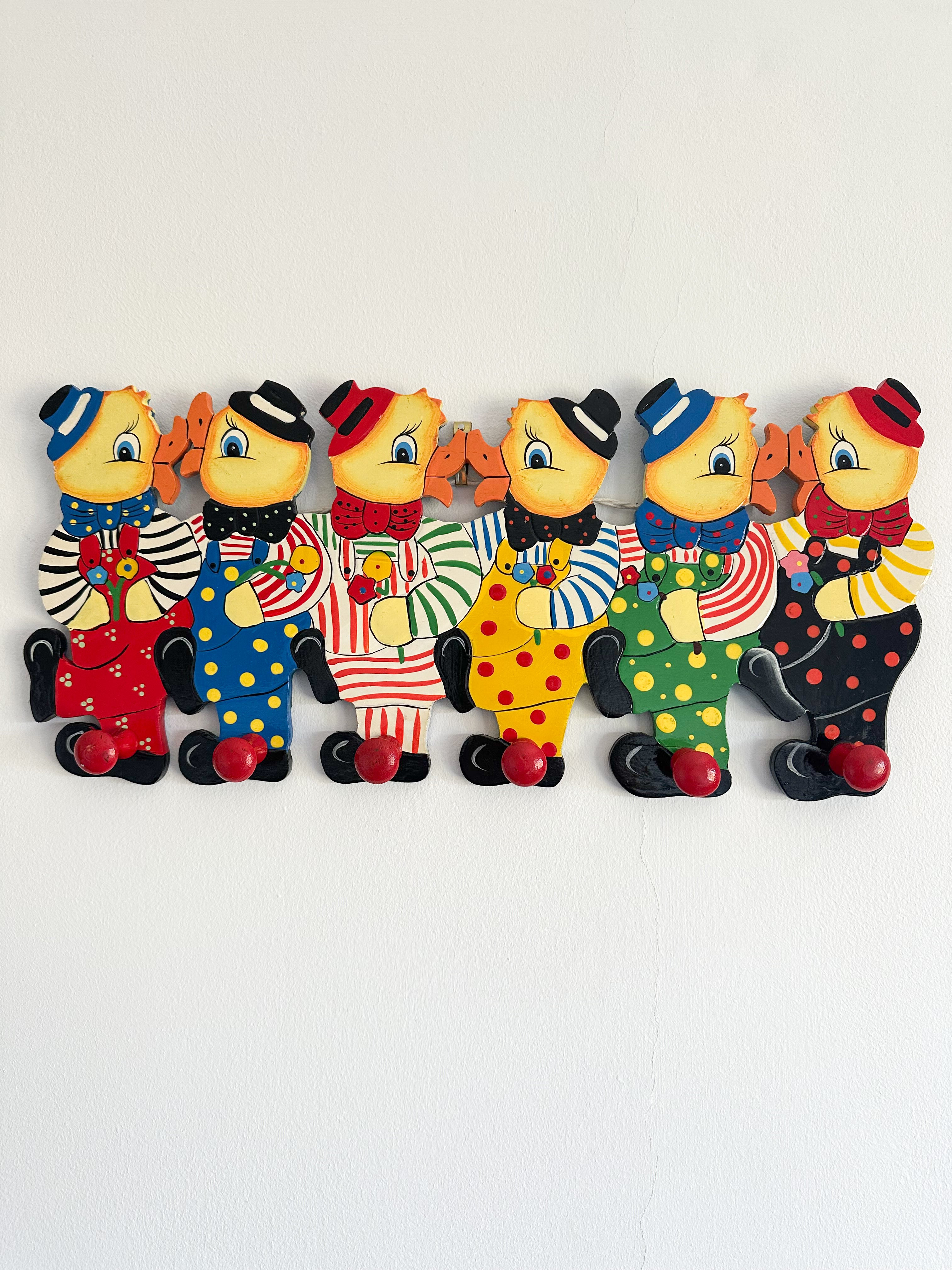 Vintage German Circus Ducks wooden peg rail coat hooks