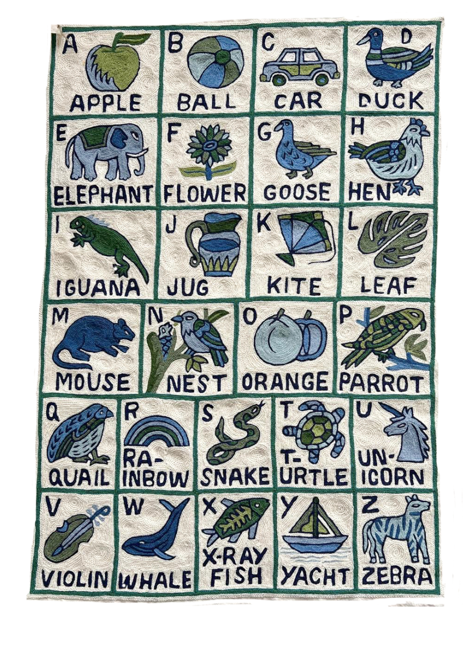 Handmade alphabet ABC crewel wall hanging tapestry | Machoi | PREORDER - Moppet