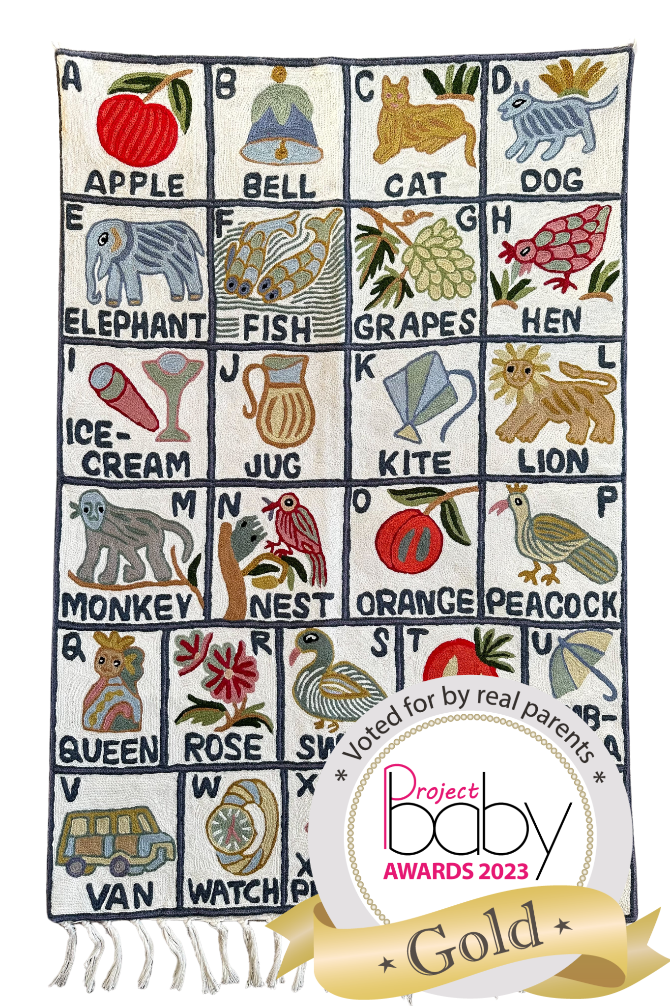 Handmade alphabet ABC crewel wall hanging tapestry | Sumbal | BACK IN STOCK - Moppet
