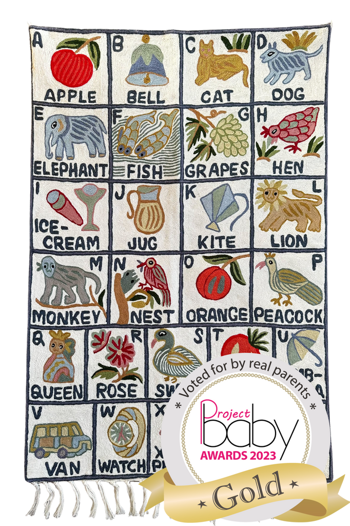 Handmade alphabet ABC crewel wall hanging tapestry | Sumbal | BACK IN STOCK - Moppet