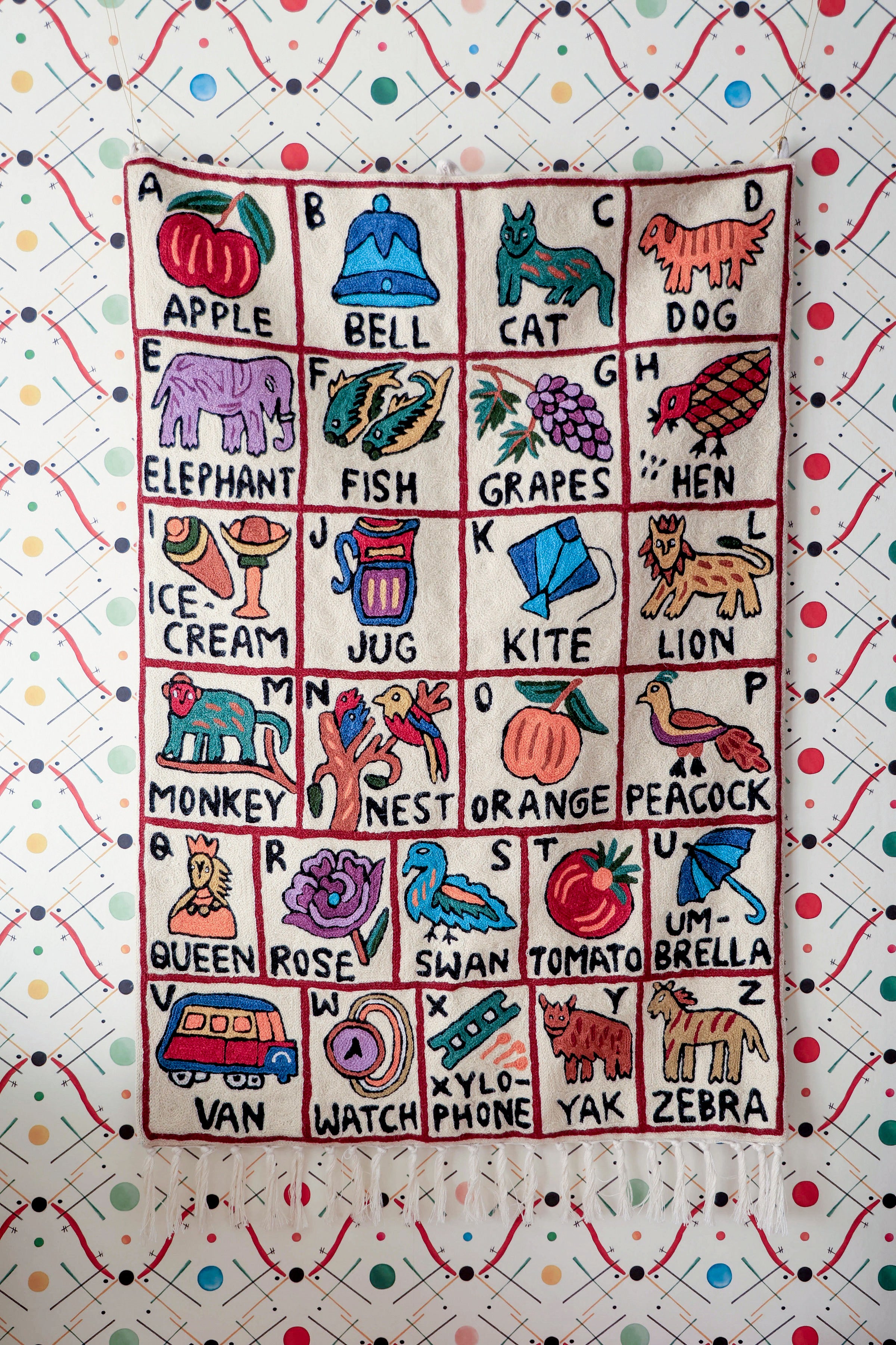 Handmade Alphabet ABC crewel wall hanging tapestry | Nishat - Moppet