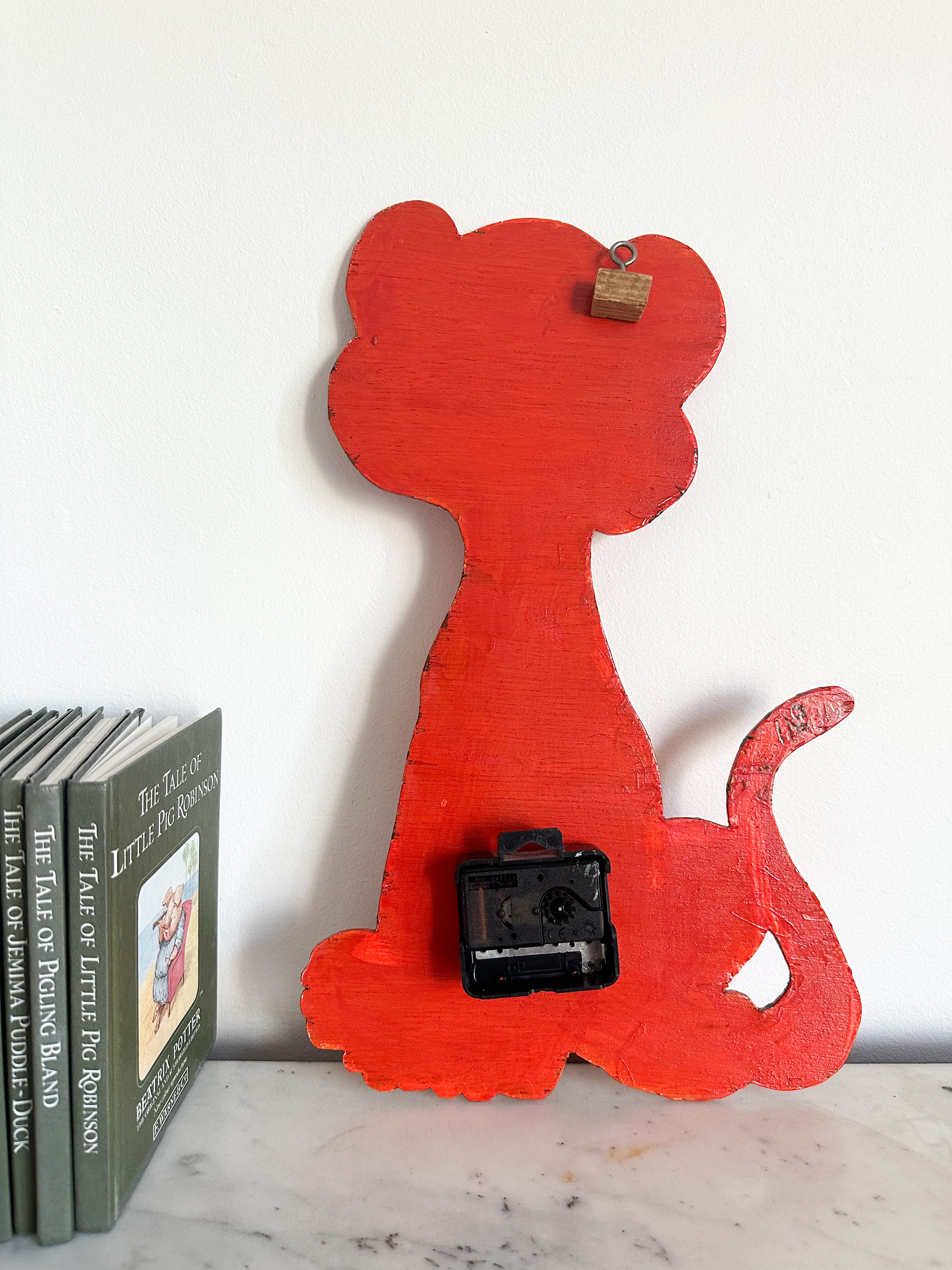 Vintage handmade wooden children's tiger wall clock
