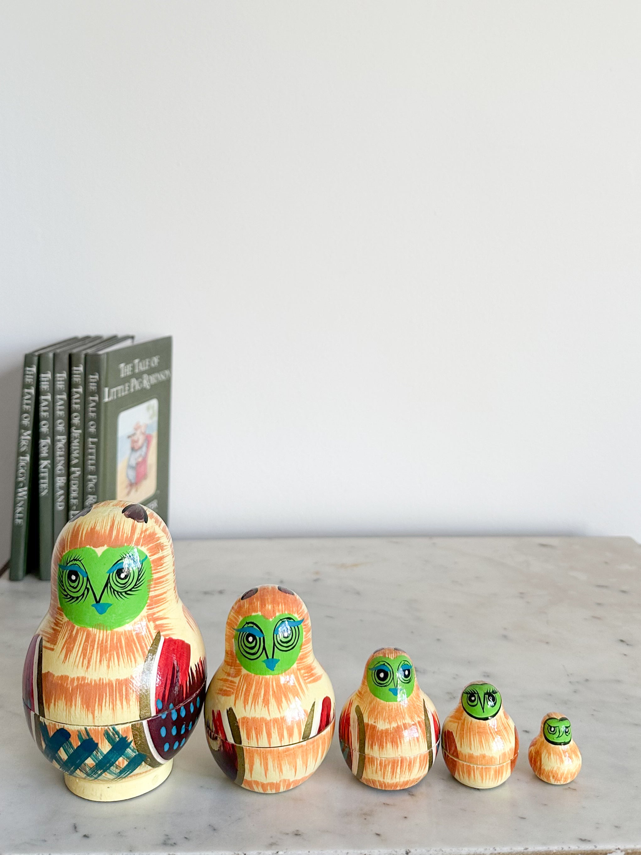 Vintage wooden nesting owl Russian Matryoshka dolls