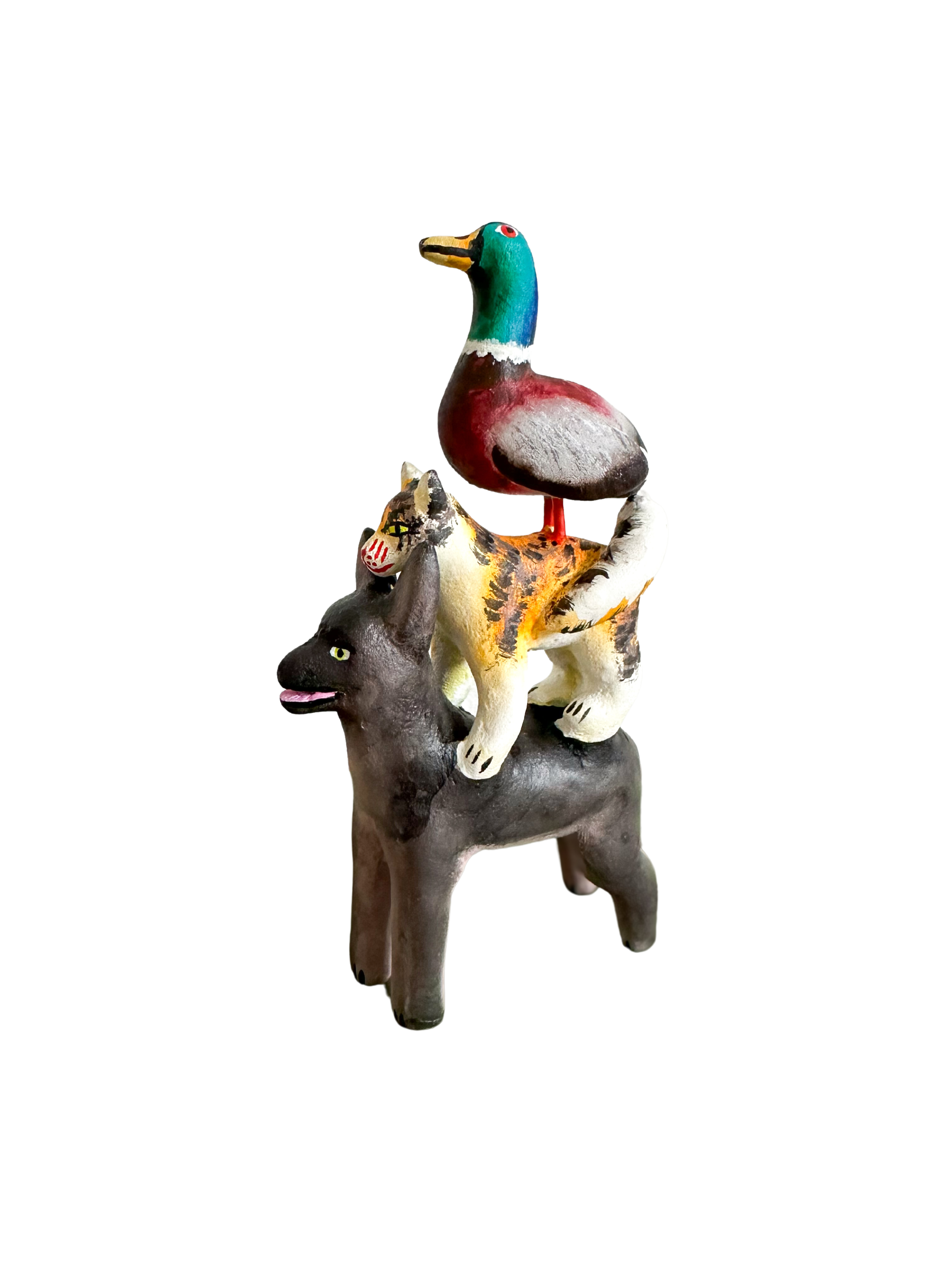 'Mexican menagerie' ceramic sculpture | Pets  (dog, cat, duck) - Moppet