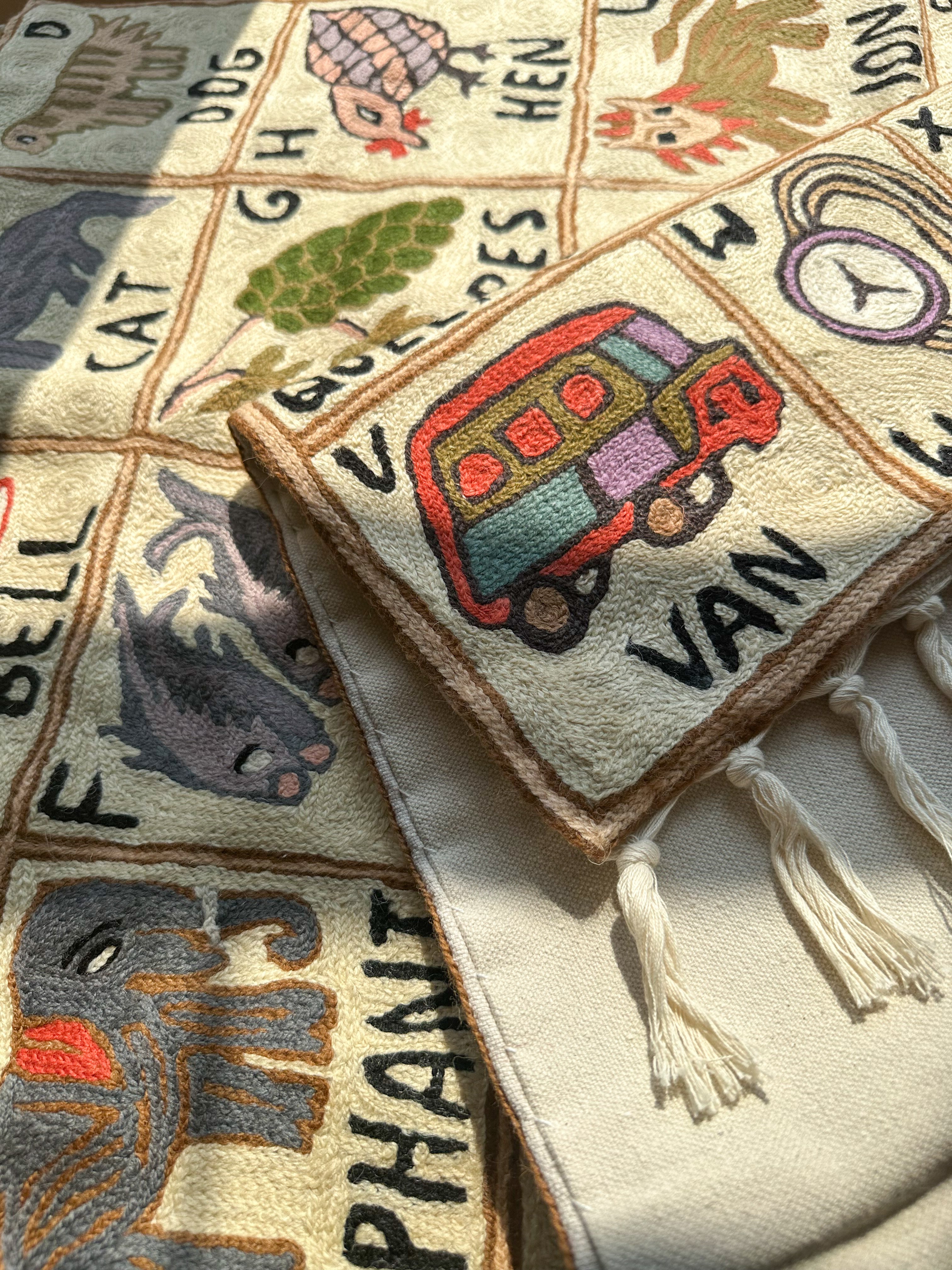 Handmade alphabet ABC crewel wall hanging tapestry | Shekdur  | PREORDER - Moppet