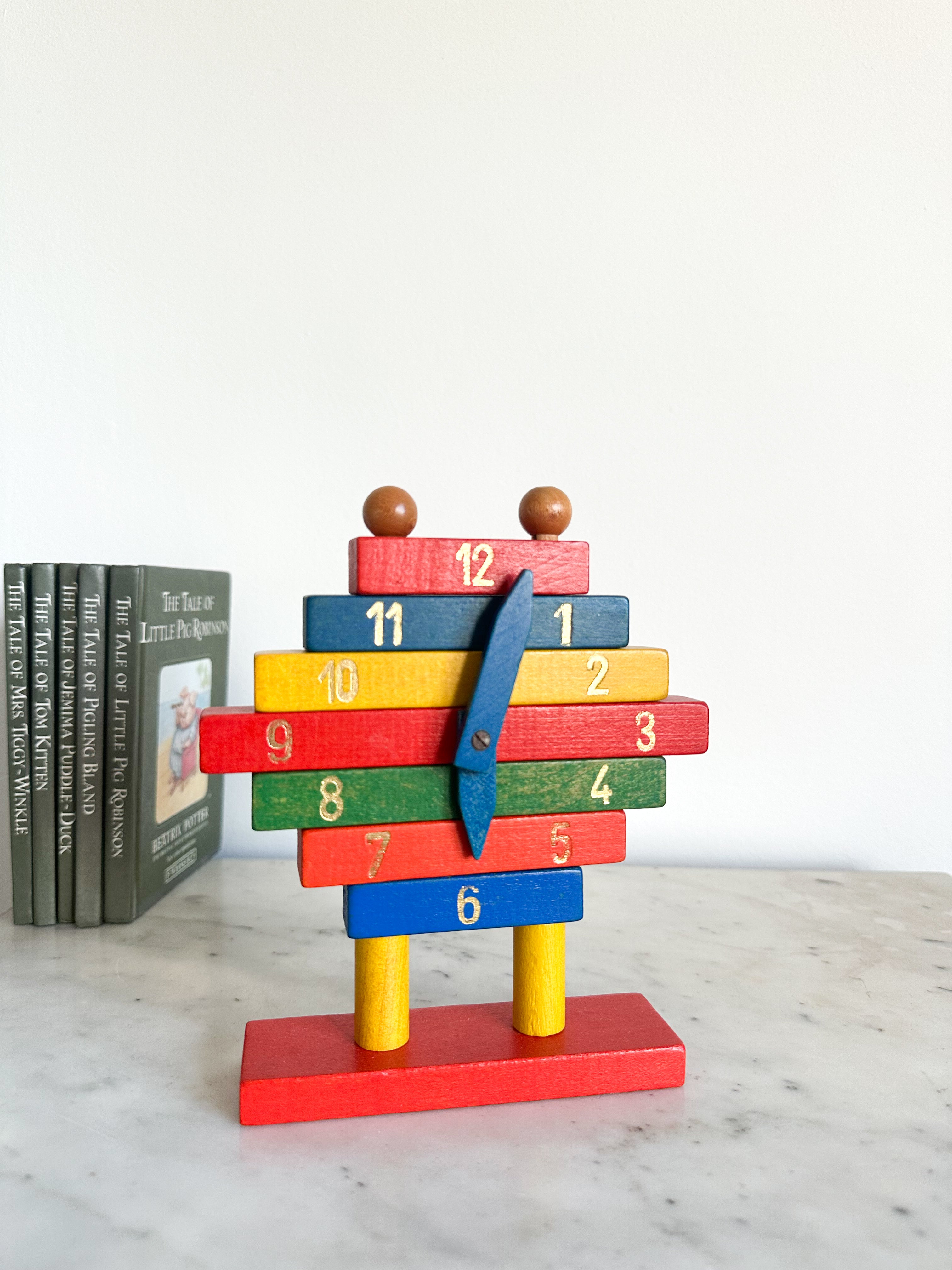 Vintage 1960s wooden toy clock - Moppet