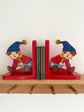 Load image into Gallery viewer, Pair of rare vintage wooden Noddy bookends, red and blue - Moppet
