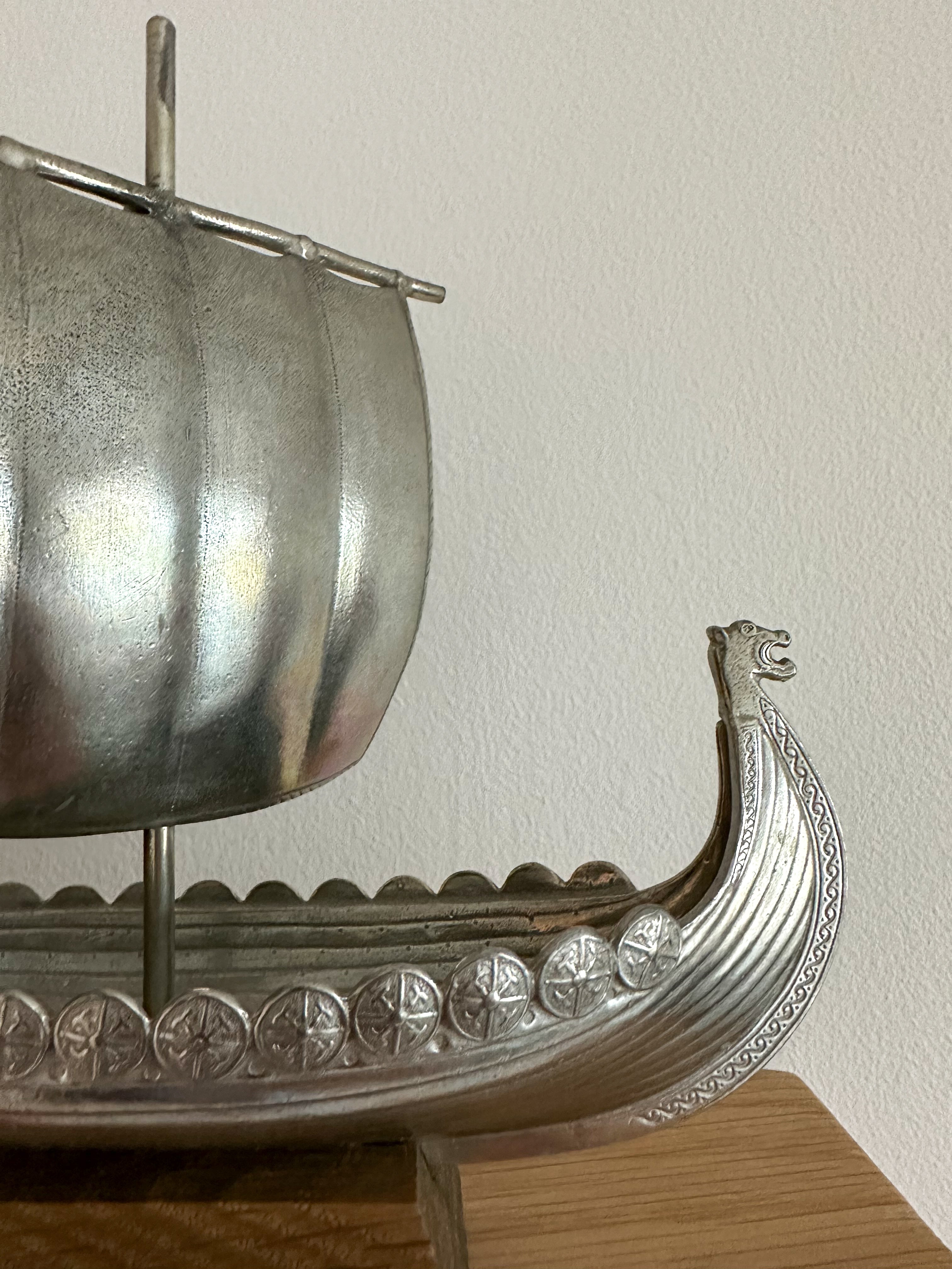 Vintage Norwegian pewter Viking ship ornamet, by designer Arne Haugrud - Moppet