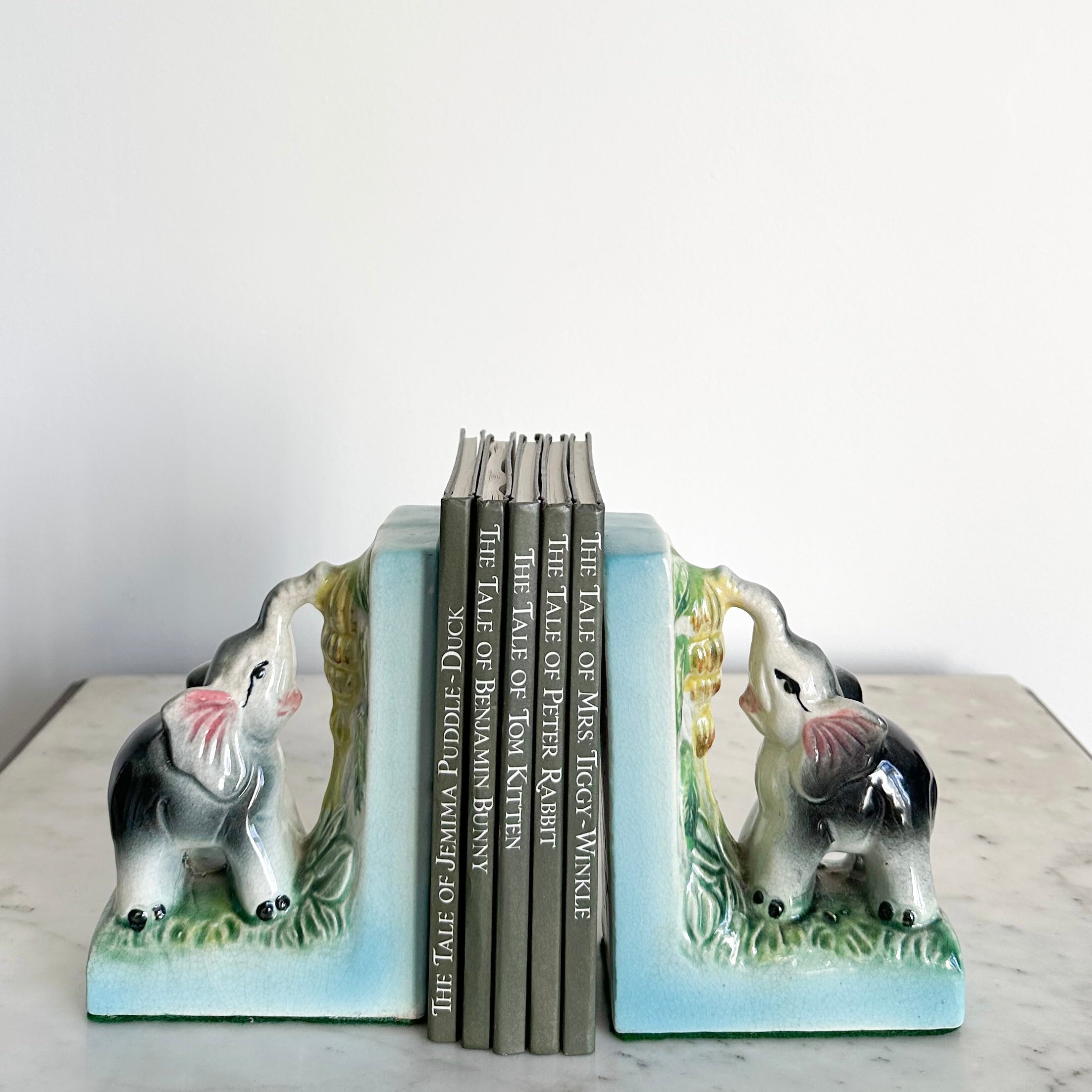 Pair of vintage ceramic elephant bookends