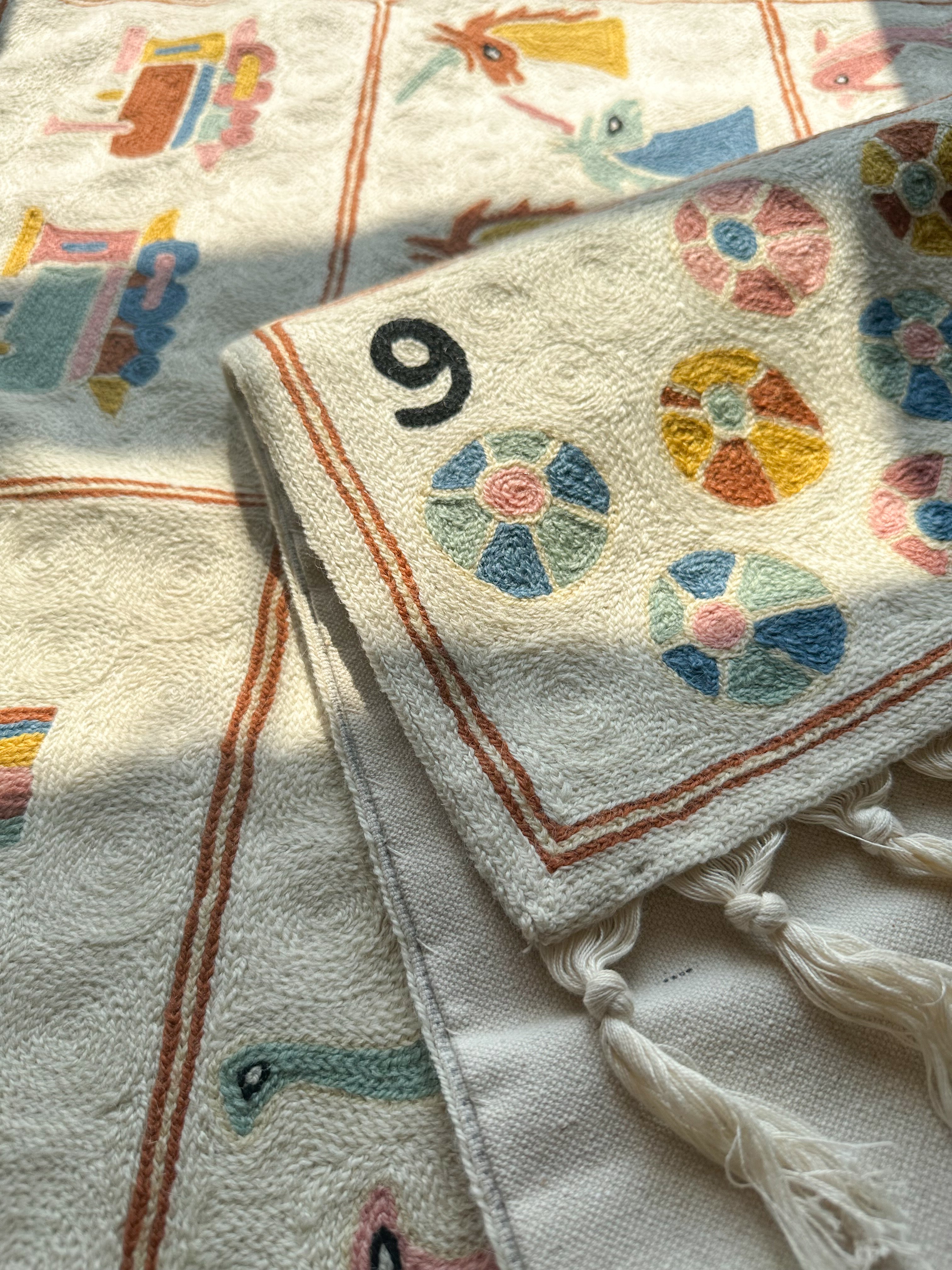 Handmade numbers 123 crewel wall hanging tapestry (feat. dinosaurs, unicorns, flowers, cars, trains and rainbows) | Aru - Moppet