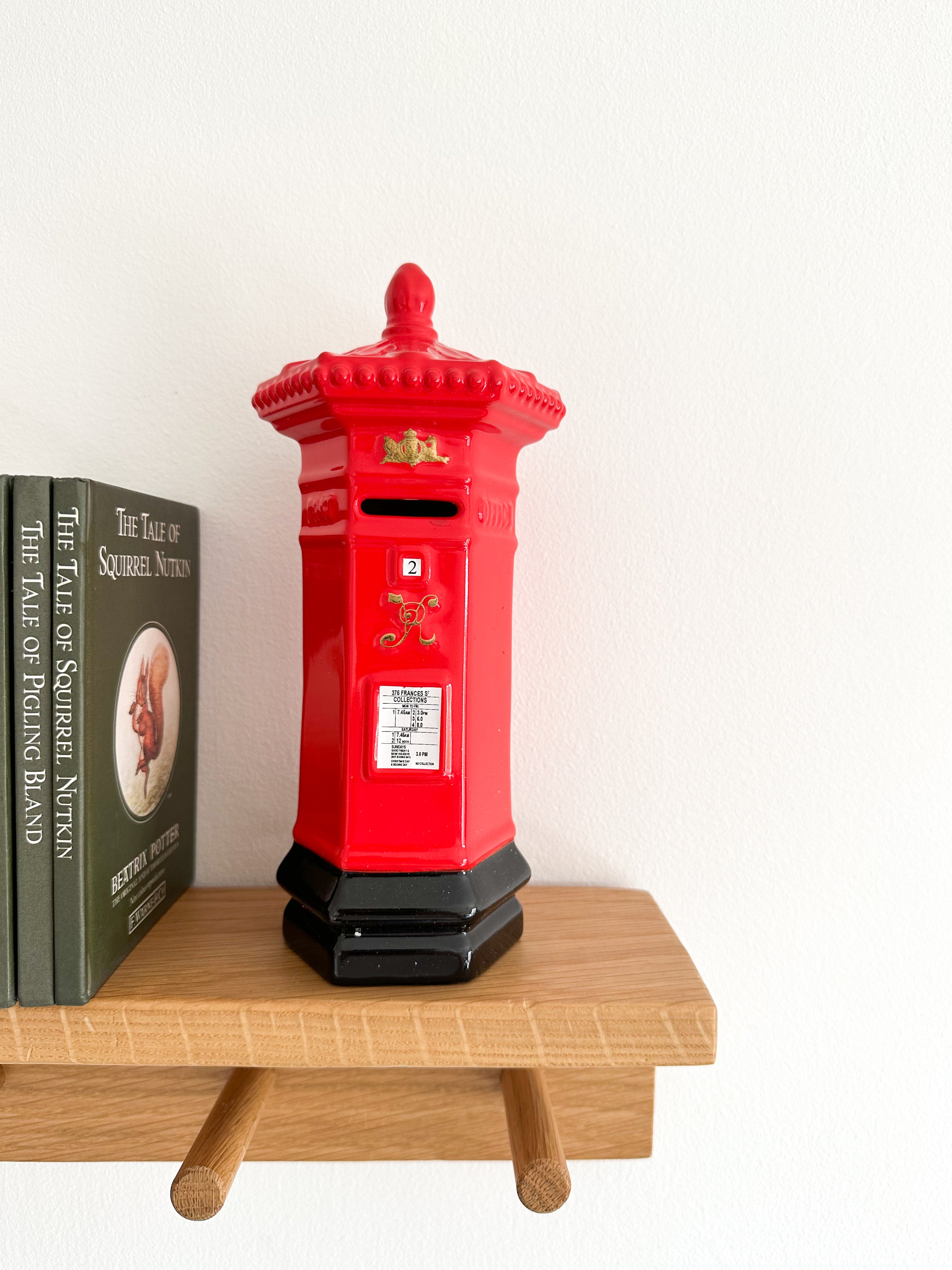 Vintage ceramic hexagonal ‘Penfold’ Victorian red post box money box, by Honiton England - Moppet