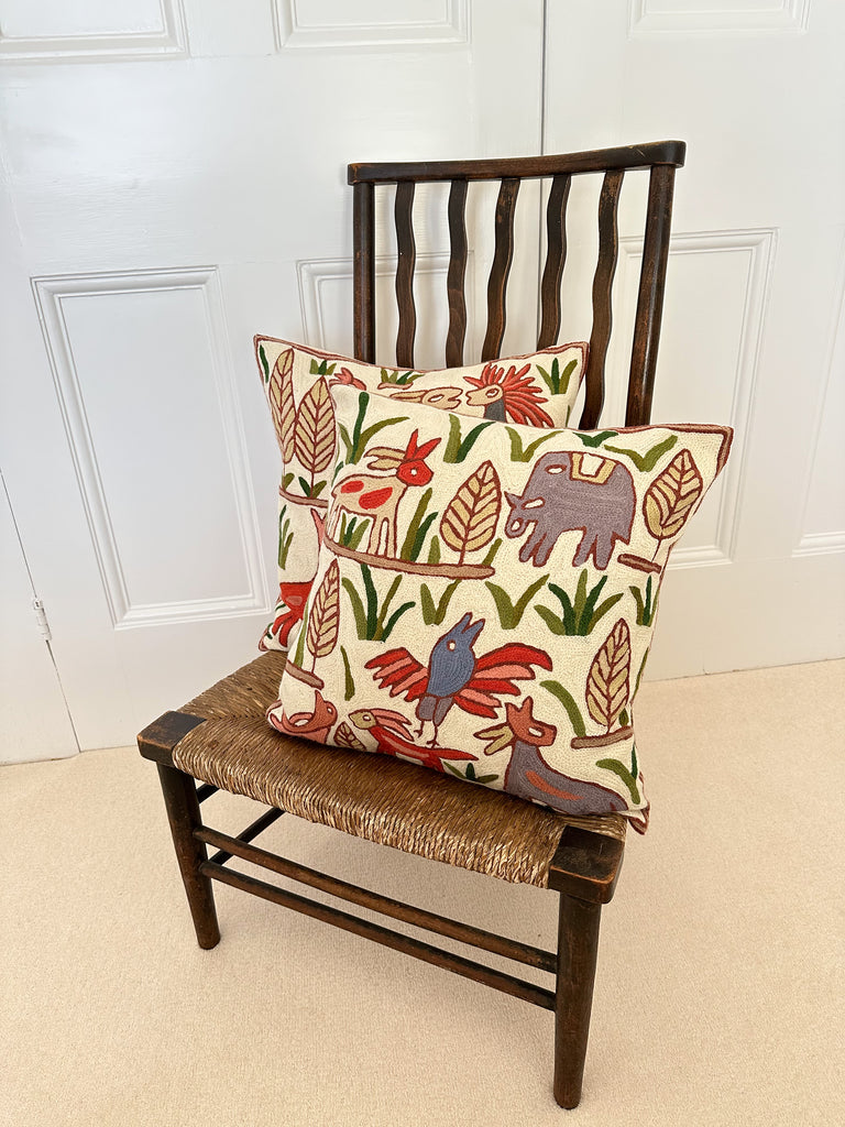 Handmade crewel embroidered cushion cover | Tulian jungle animal safari - Moppet