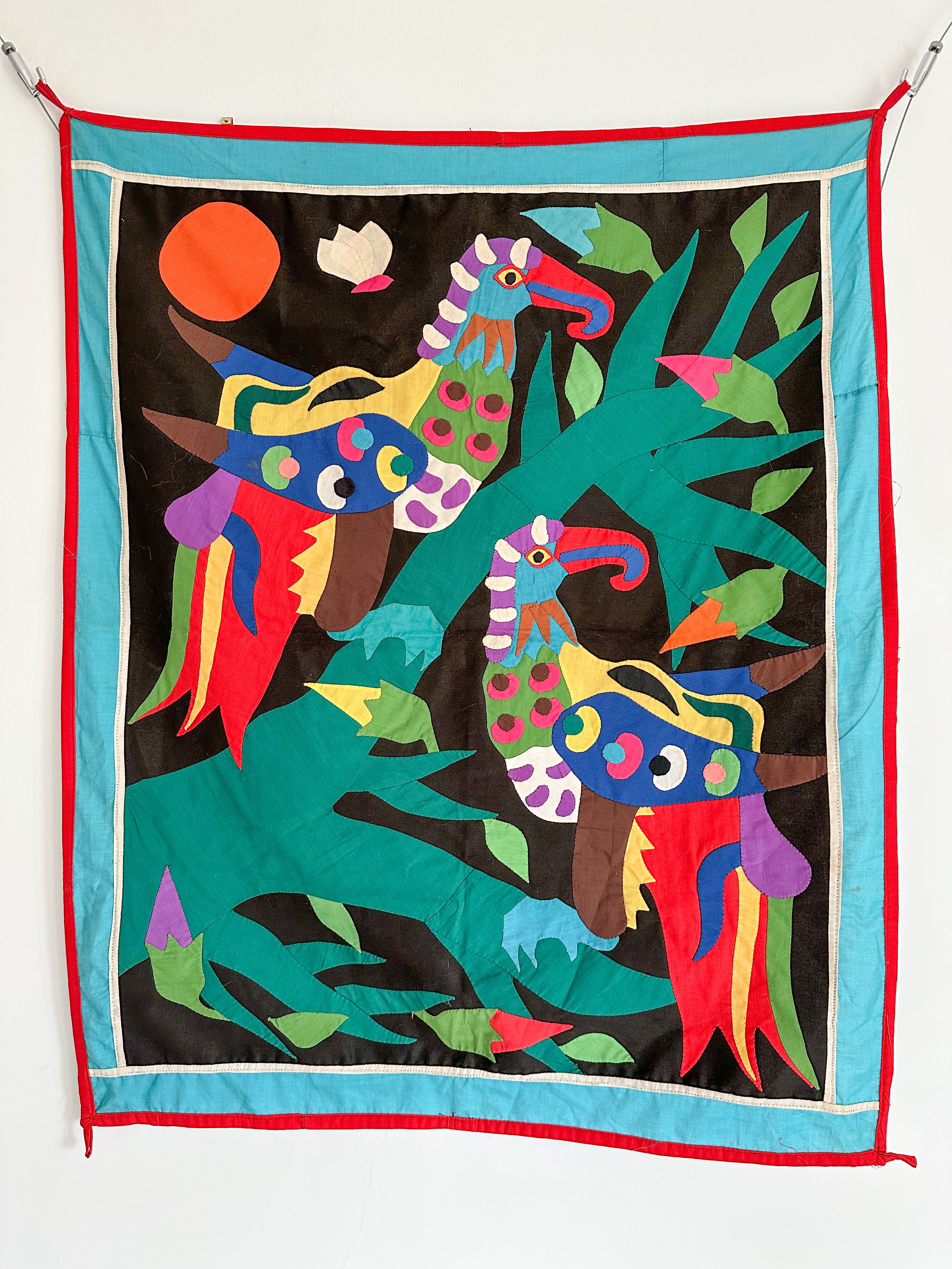 Vintage folk art appliqué bird wall hanging - Moppet