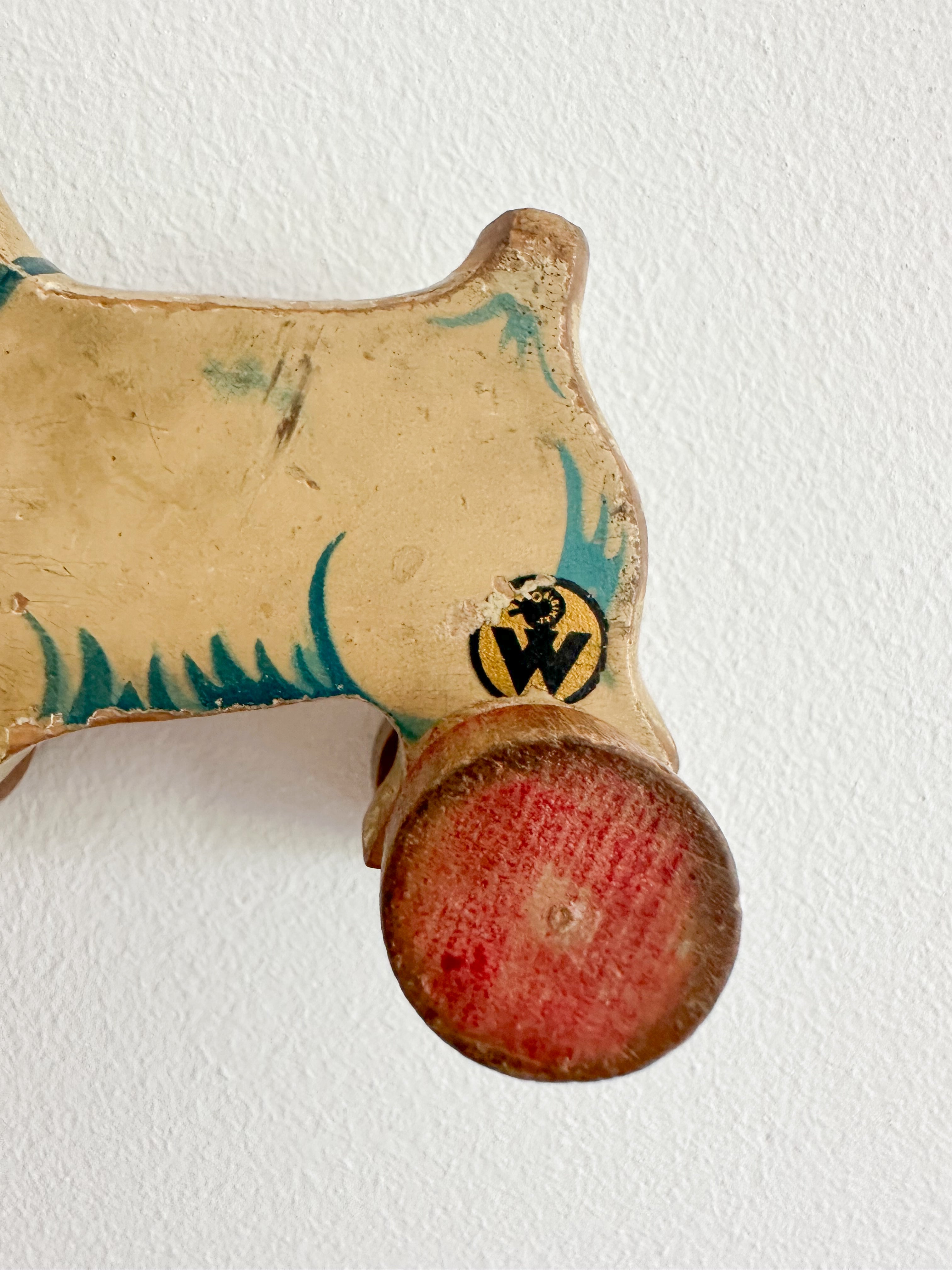 Vintage Austrian 1930s rare wooden pull-along Terrier dog - Moppet